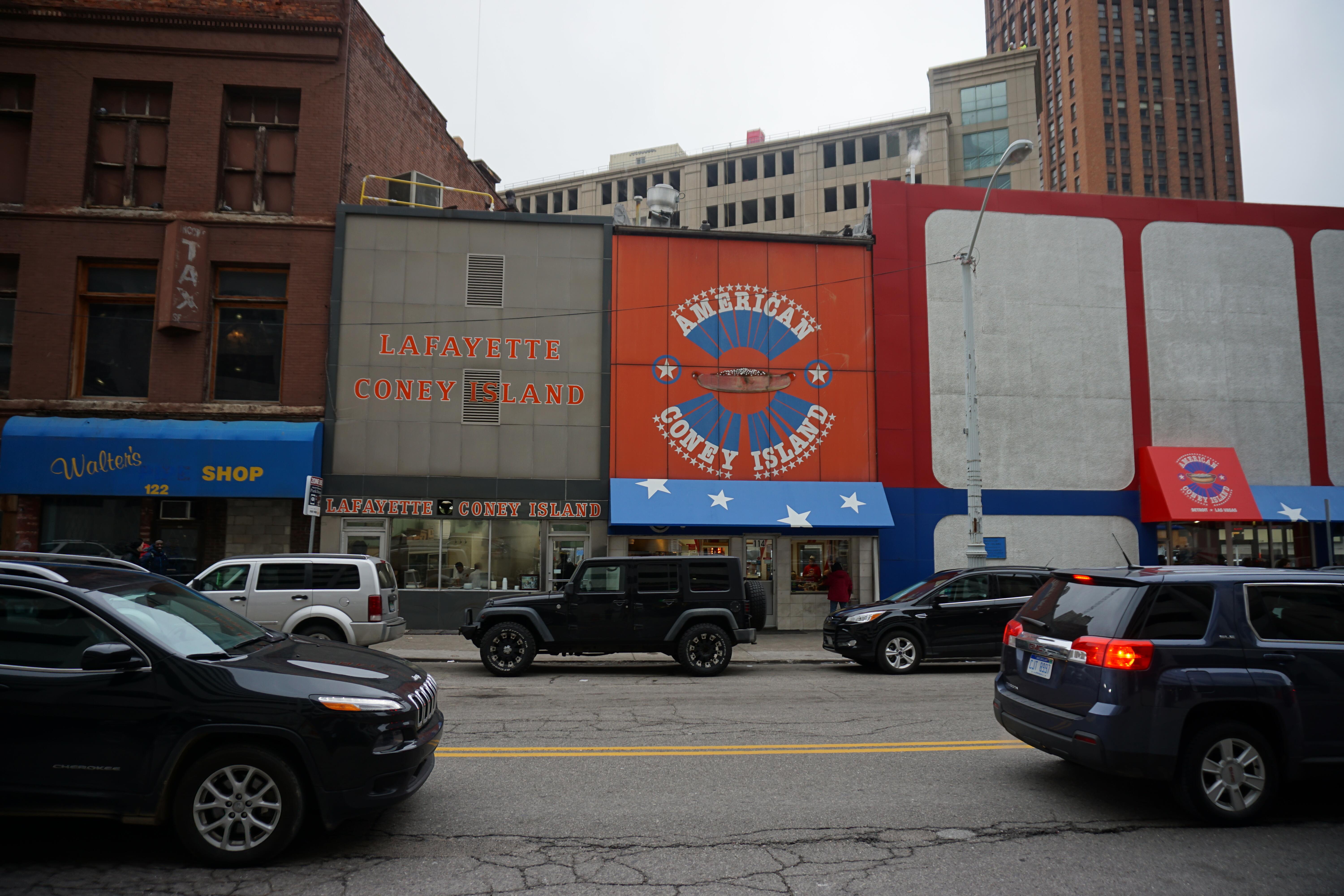 Image of American Coney Island and Lafayette Coney Island next door to each other.