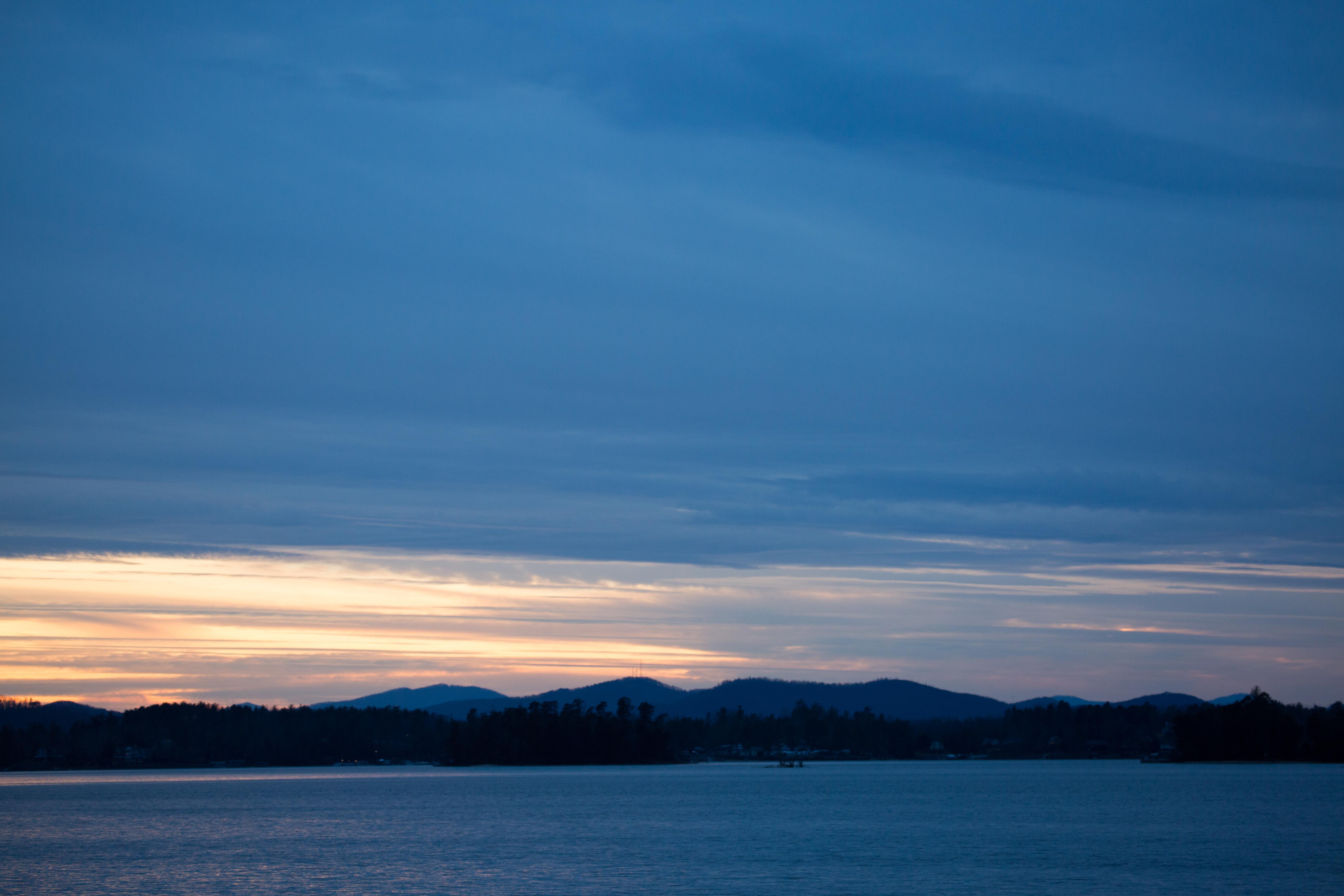 Image of Lake James in North Carolina, at dusk.