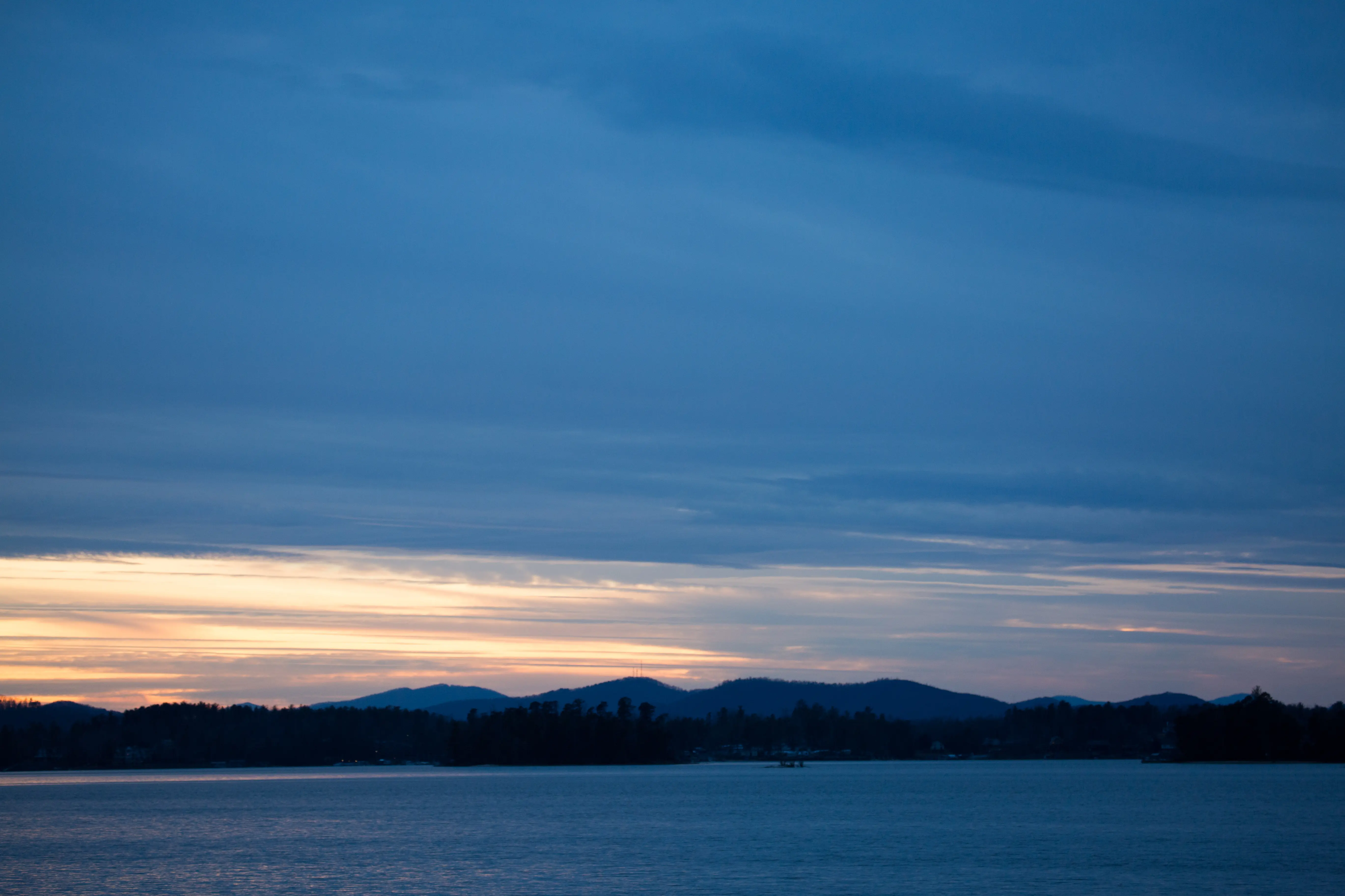 Image of Lake James in North Carolina, at dusk.