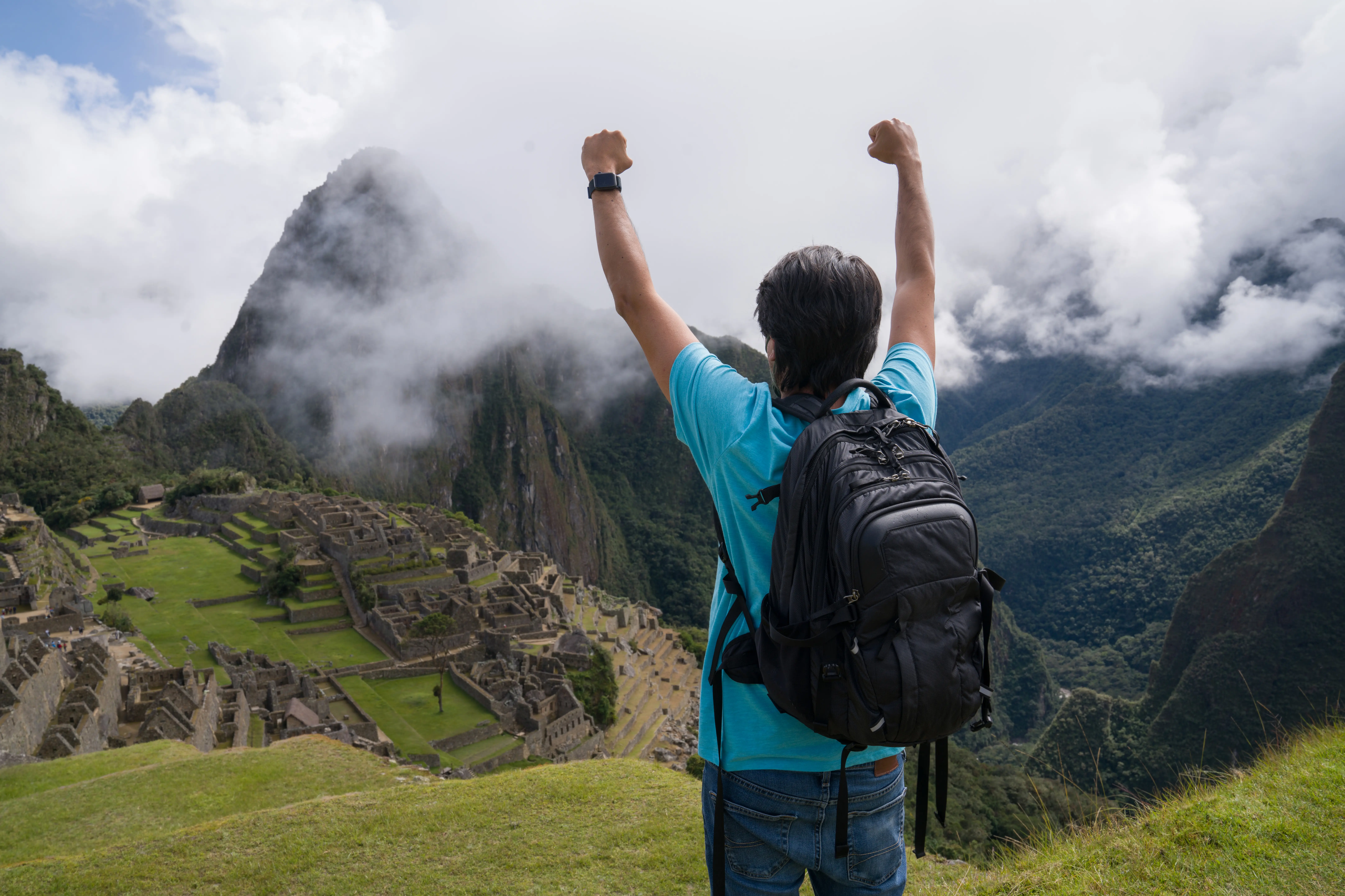 Photo of a man hiking Machu Picchu