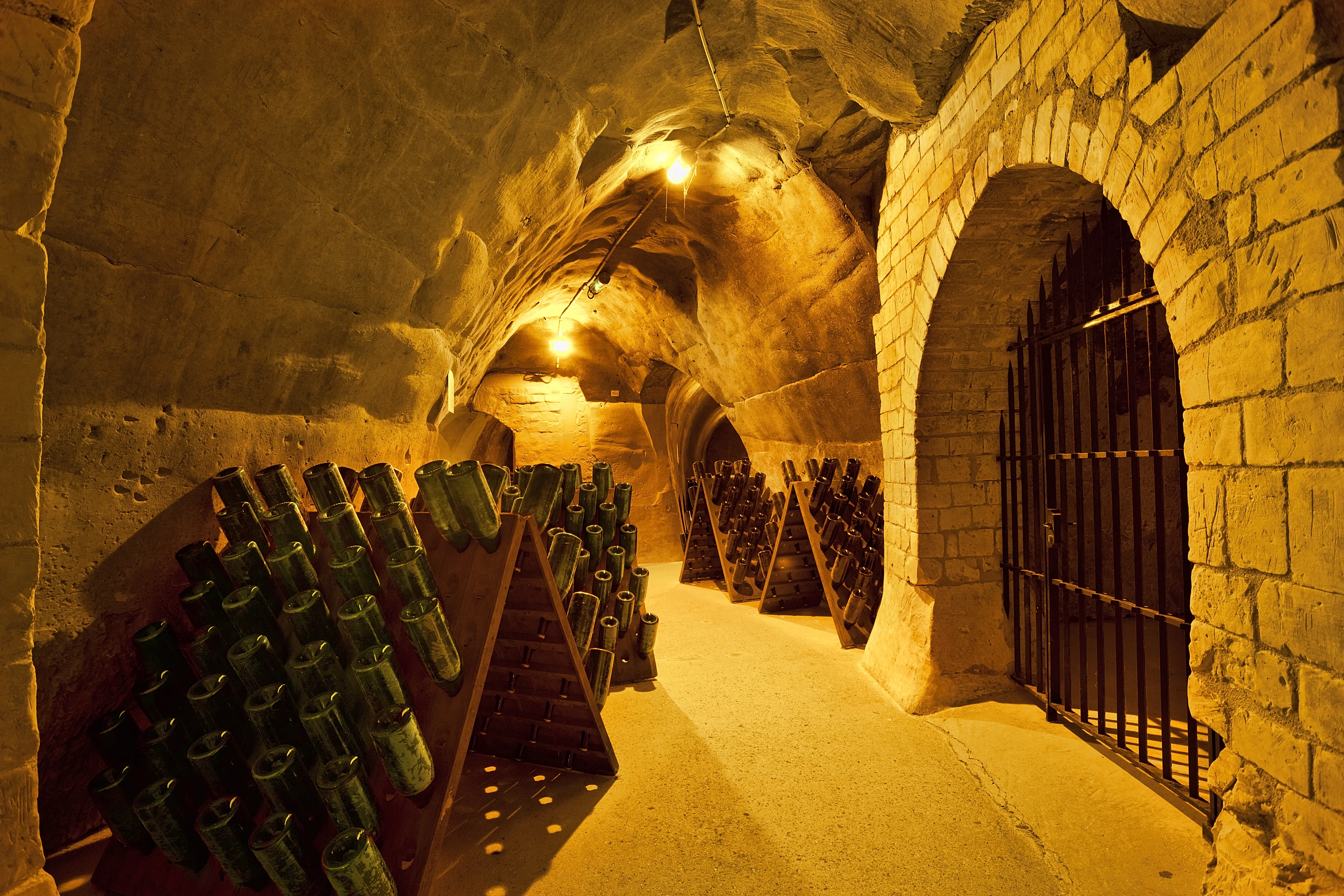 Interior image of the Taittinger champagne cellar, France.