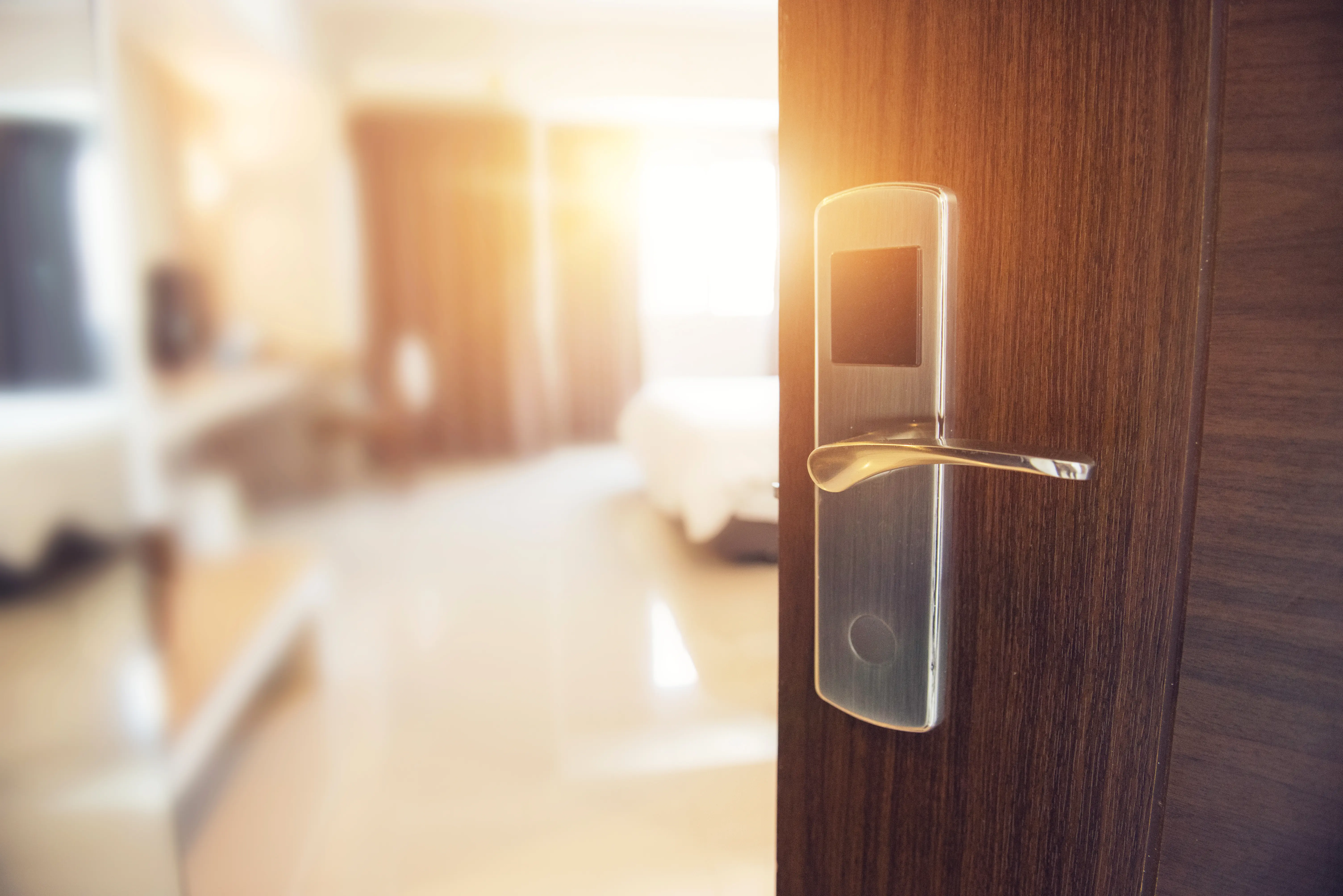 Open door of hotel room
