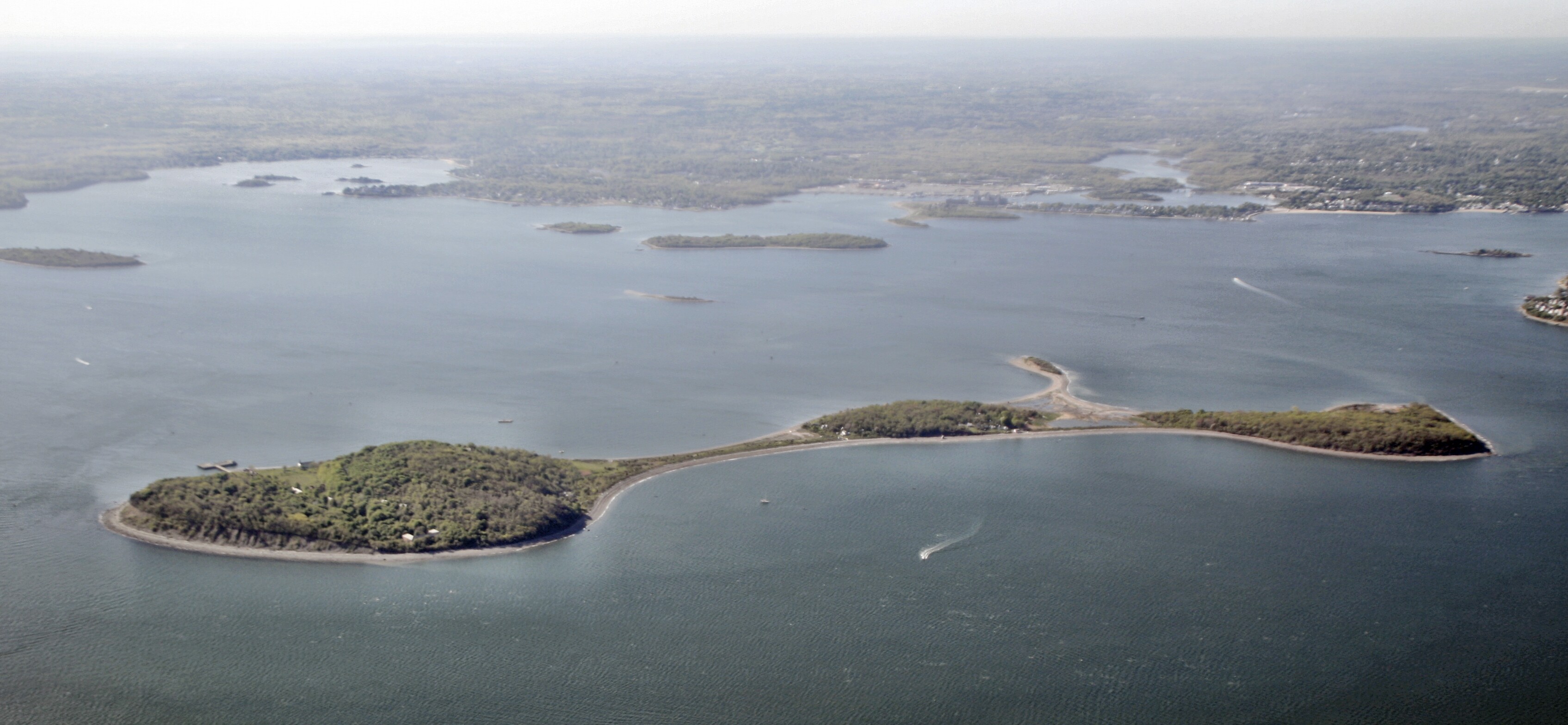 Aerial image of Peddocks Island in Boston Harbor.