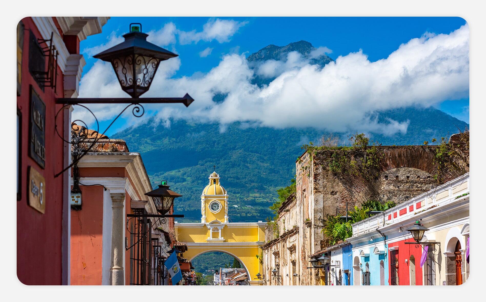 Guatemala town with mountains in the background