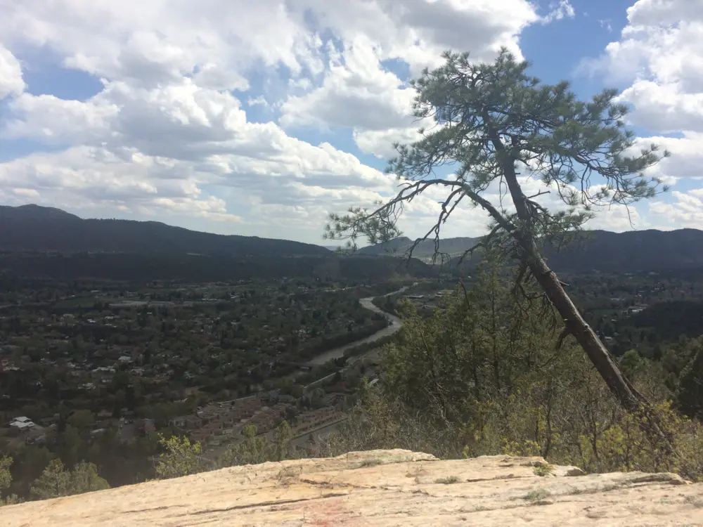 Train, landscape, historic downtown