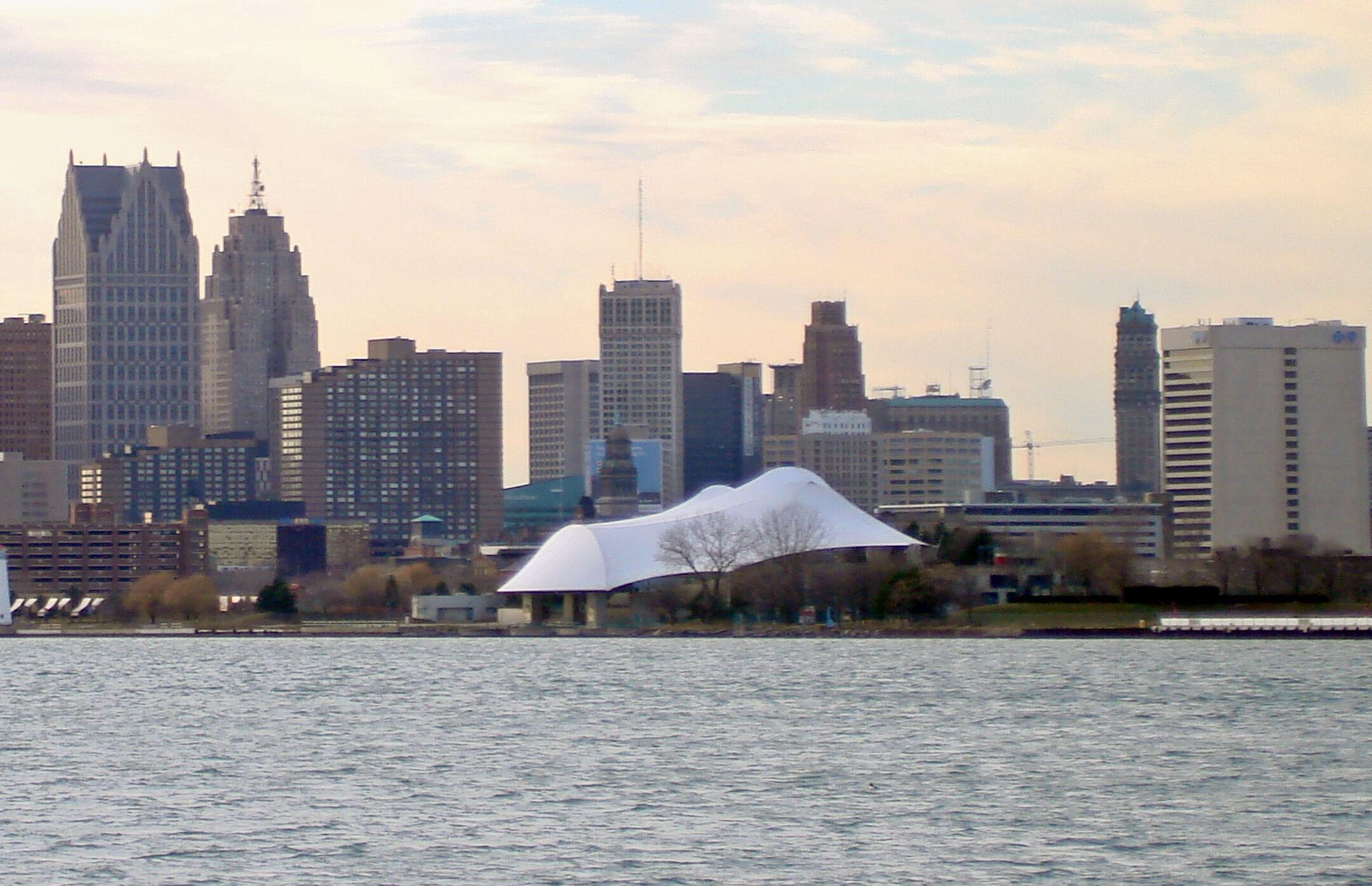 Outdoor image of the Aretha Franklin Amphitheater in Detroit.