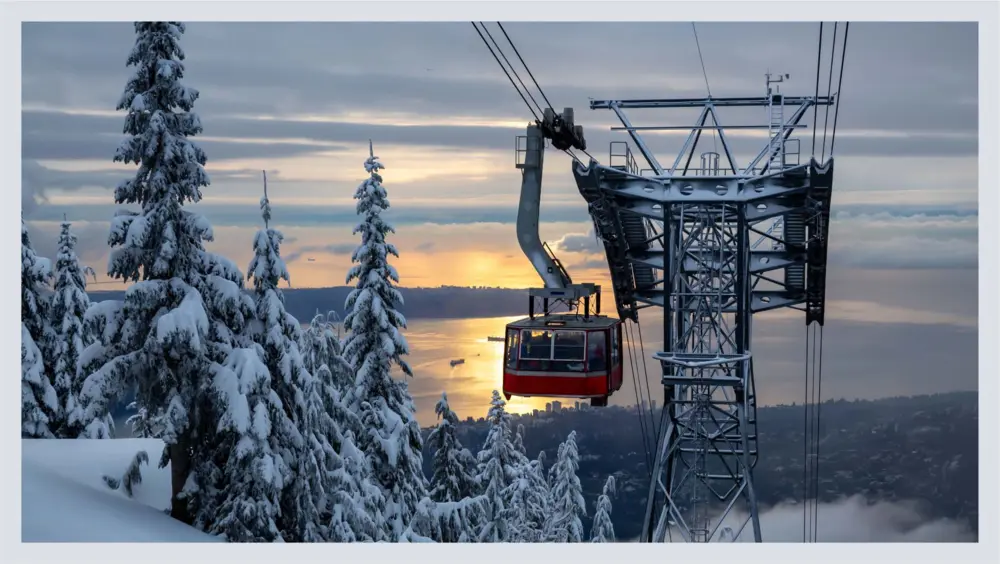 The Skyride aerial tram going up Grouse Mountain