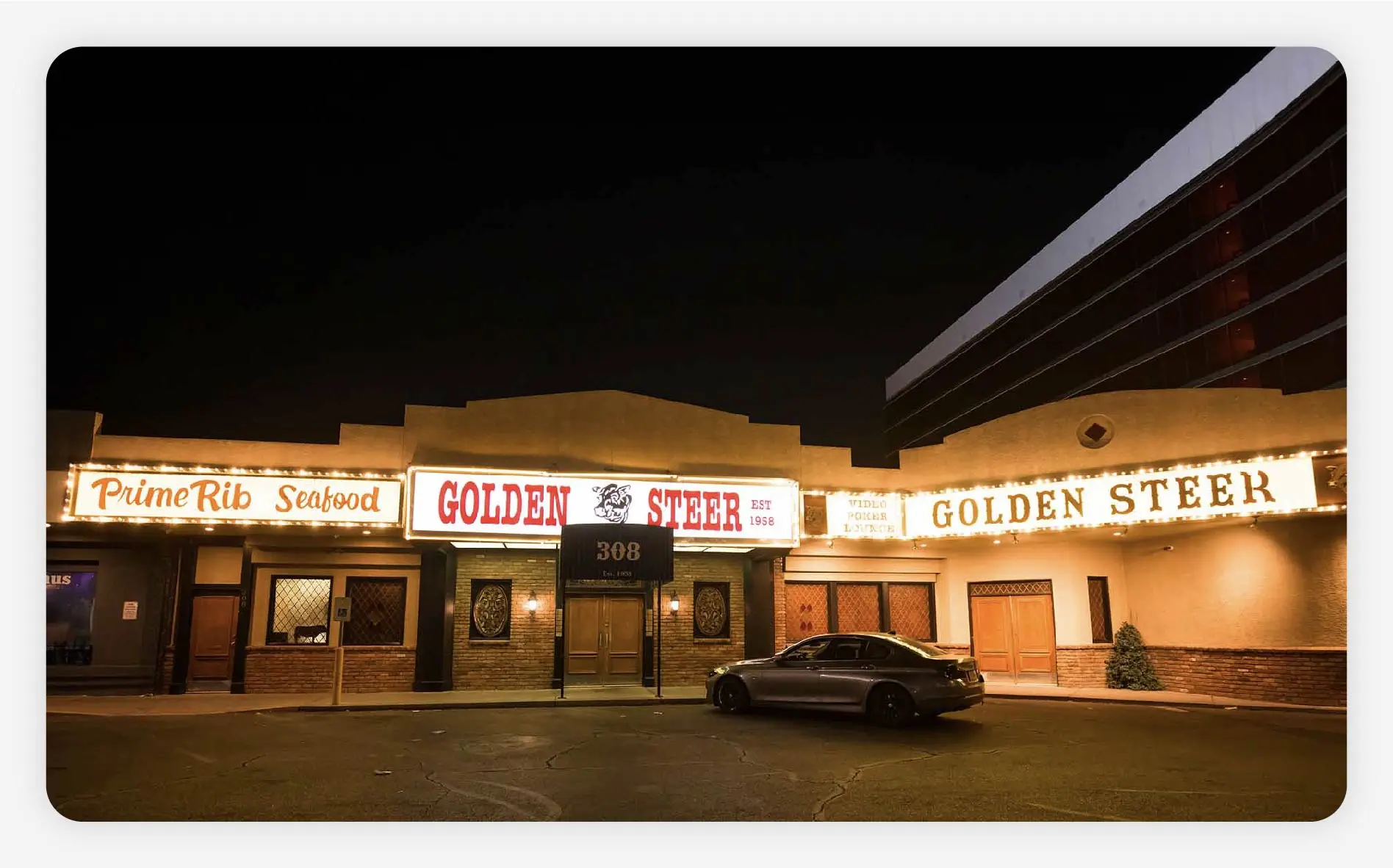 The exterior of the Golden Steer Steakhouse