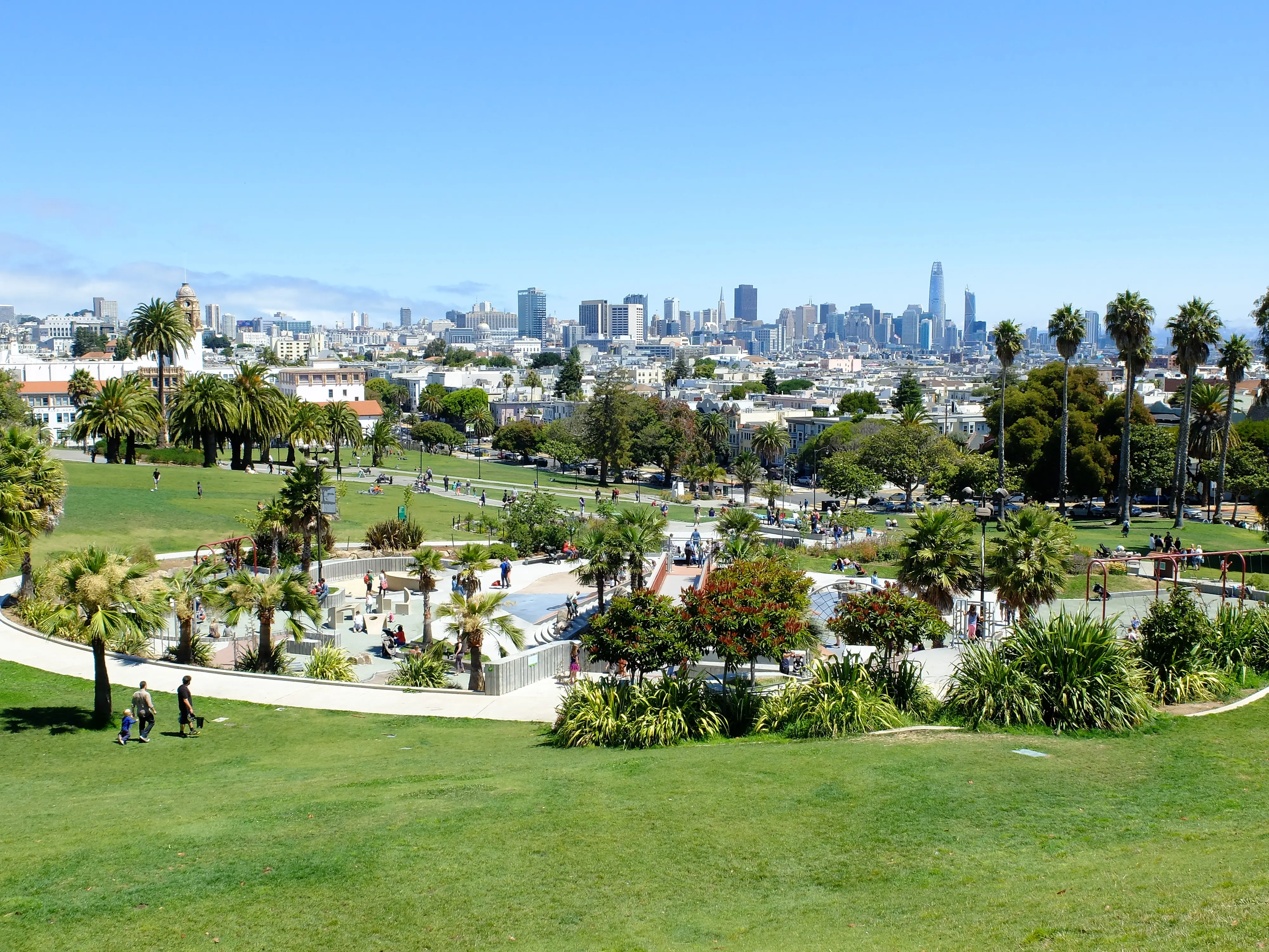 View from the top of Mission Dolores Park in San Francisco, California.