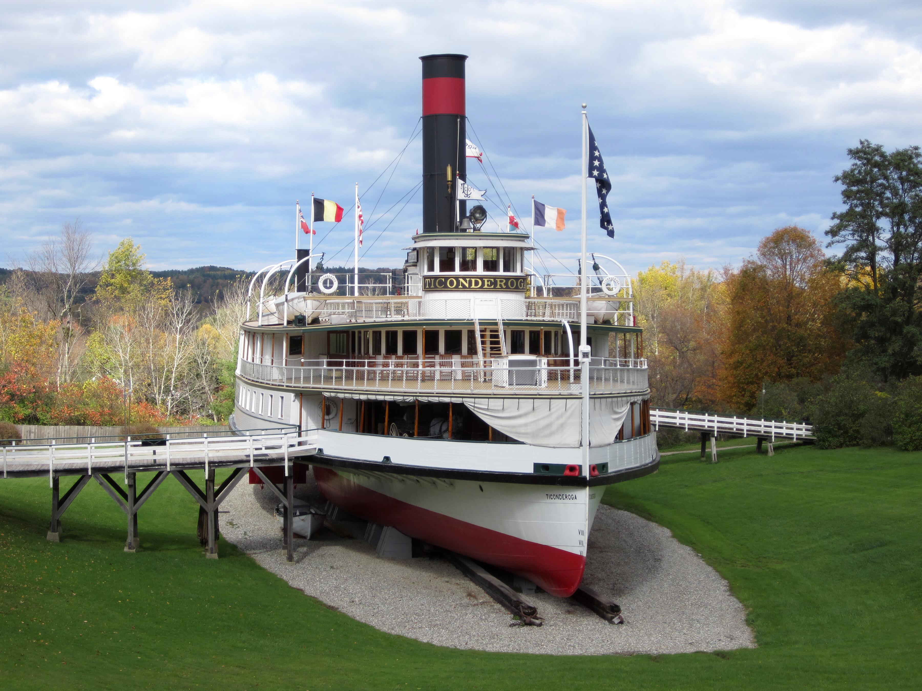 Image of the Ticonderoga (steamboat) at Shelburne Museum.