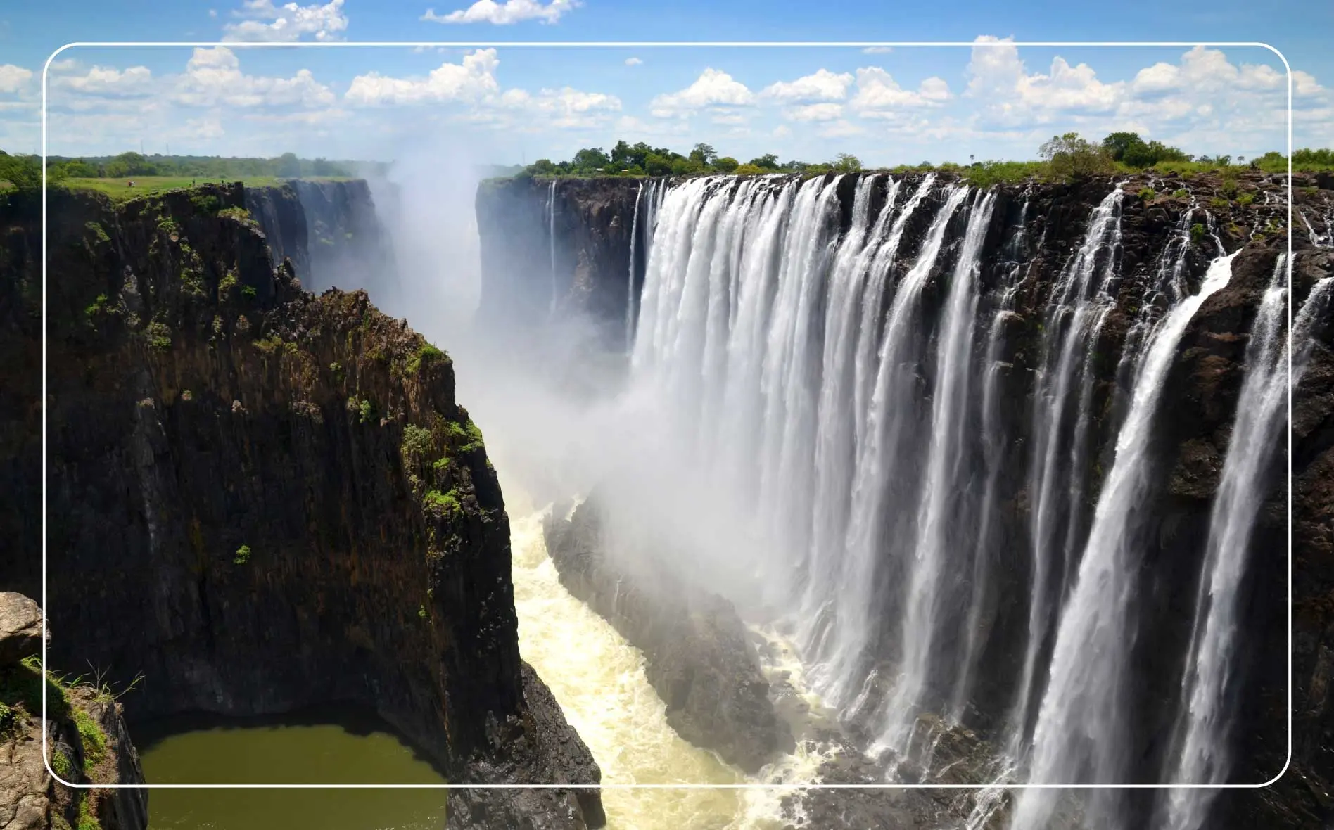 Water flows over Victoria Falls in Zambia and Zimbabwe.