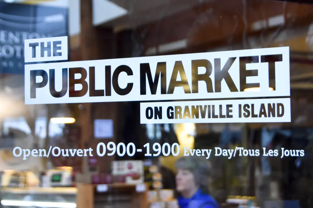 Entrance sign for Granville Island Public Market in Vancouver British Columbia
