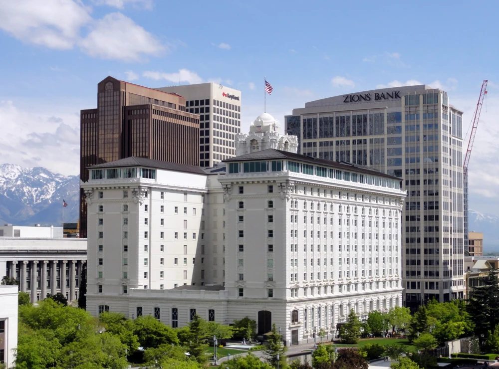 The exterior of the Grand America Hotel in Salt Lake City Utah.
