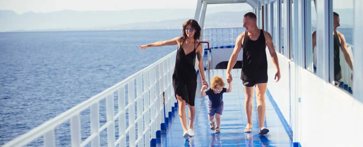 A family thinks of “tips for cruising with kids” aboard a ship.