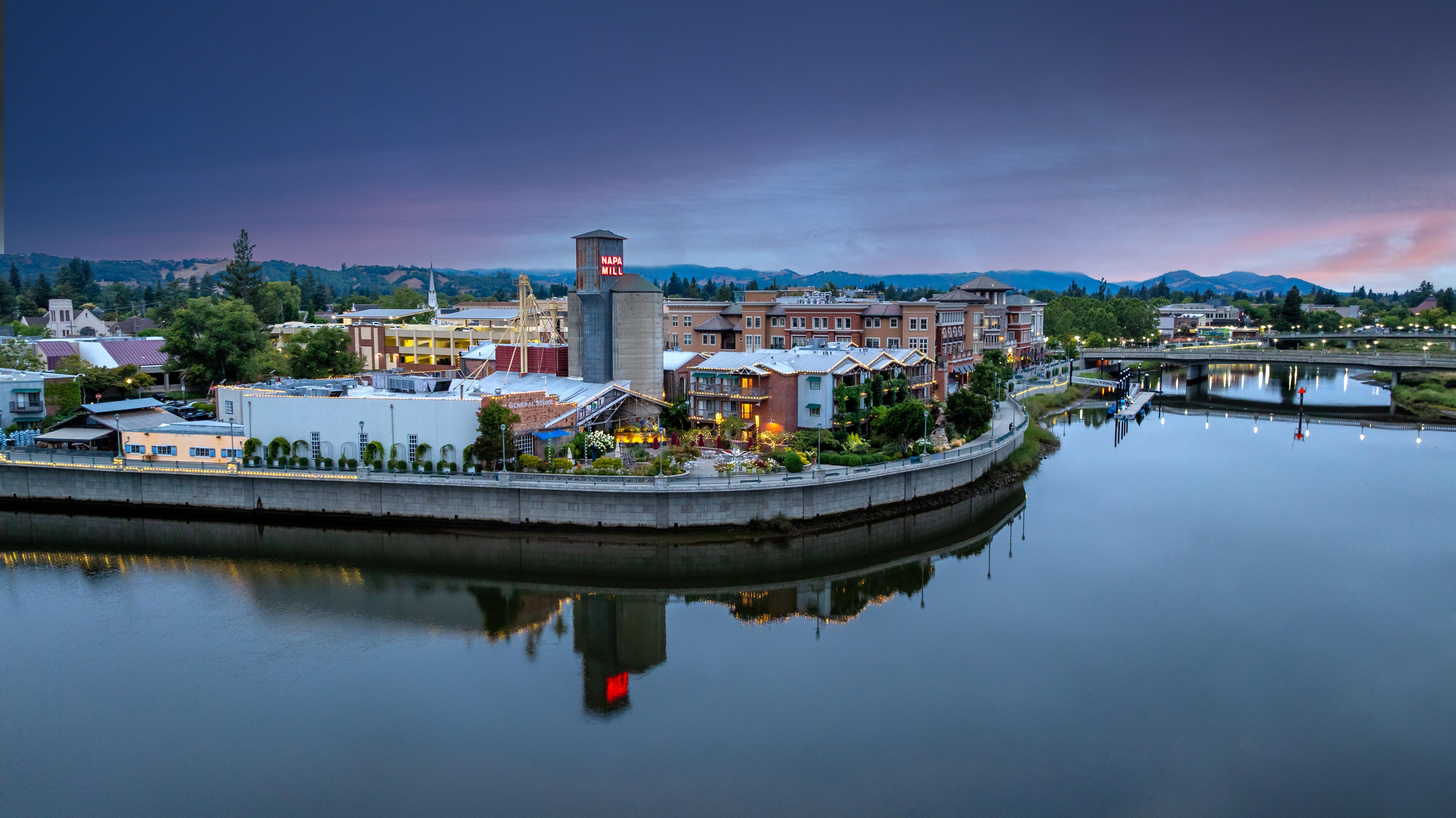 Image of downtown Napa, California, in the evening.