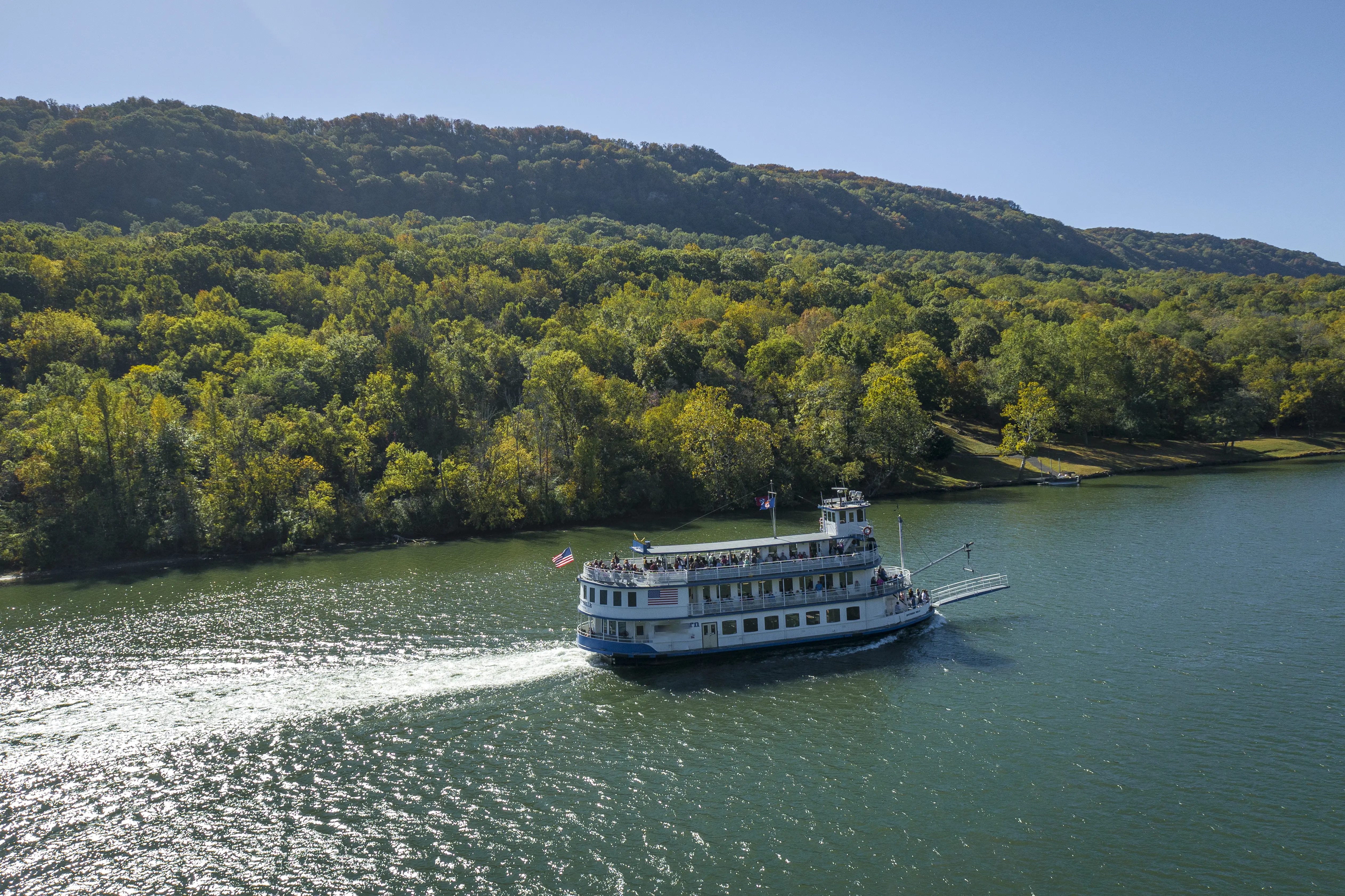 Outdoor photo of a riverboat on the water