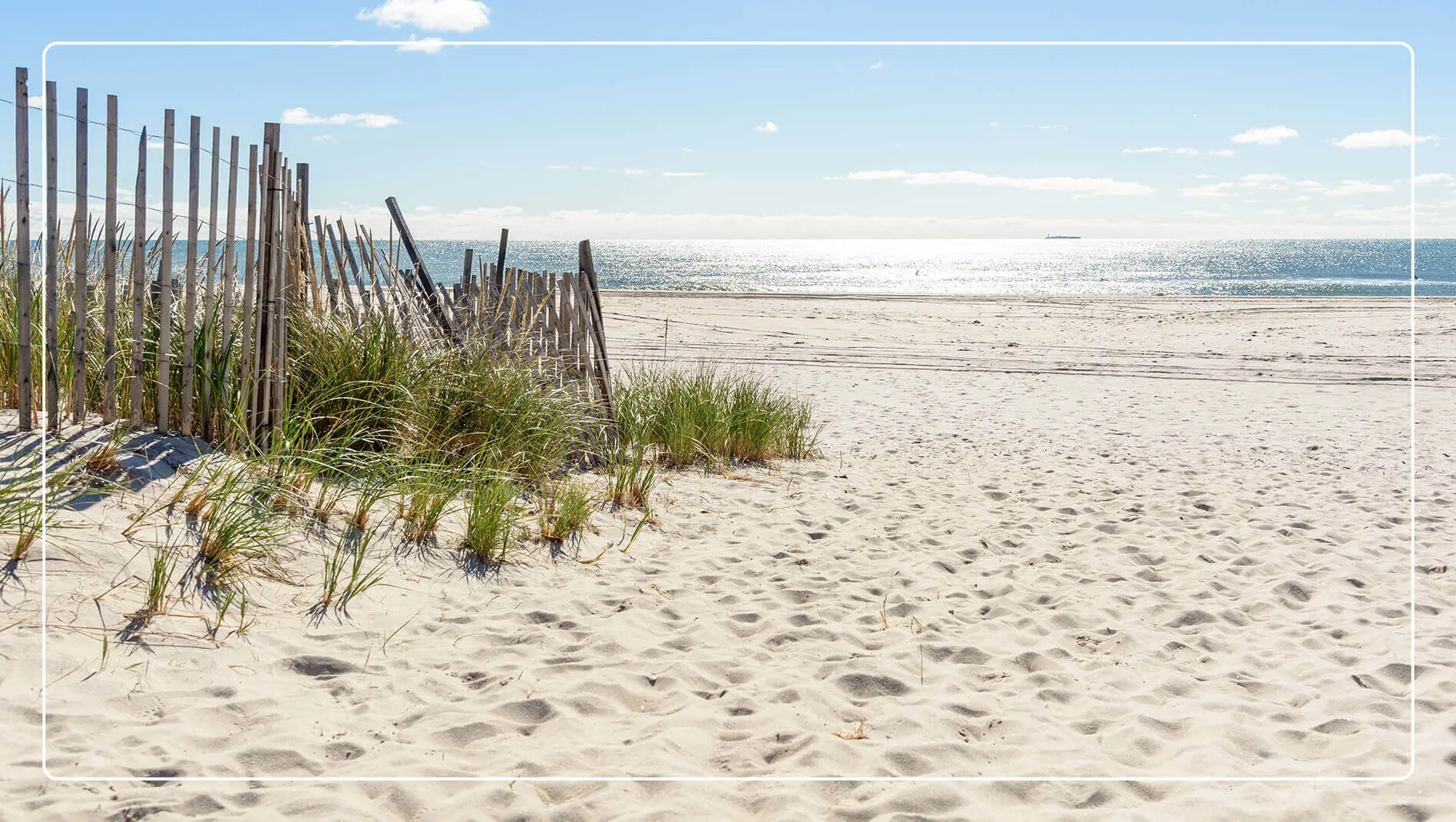The sand of Cooper’s Beach leading to the ocean.