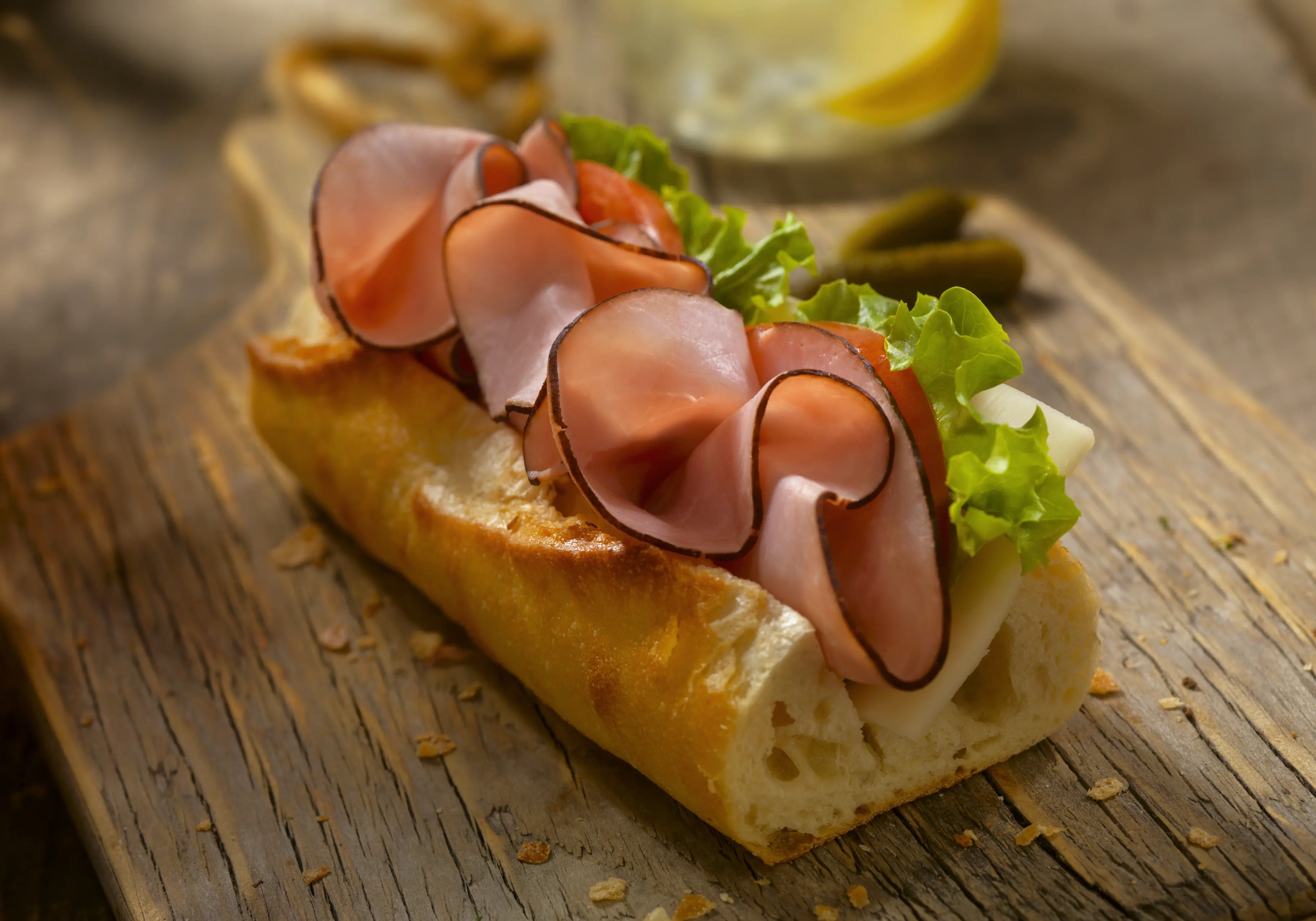 Ham and cheese baguette sandwich