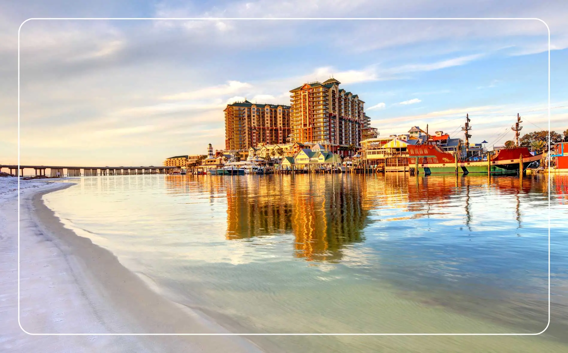 The coastline at sunset in Destin, Florida.