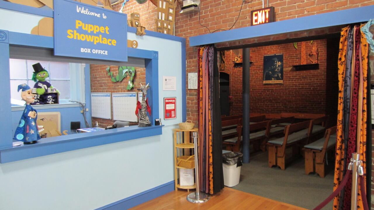 Interior image of the box office of the Puppet Showplace Theater in Boston.