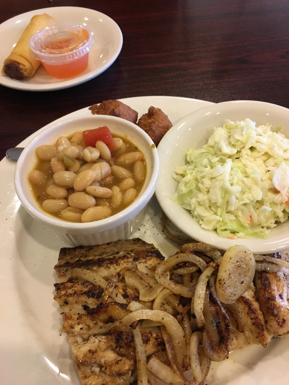 Cobia with coleslaw and beans at the Atlanta Highway Seafood Market in Gainesville, Georgia.