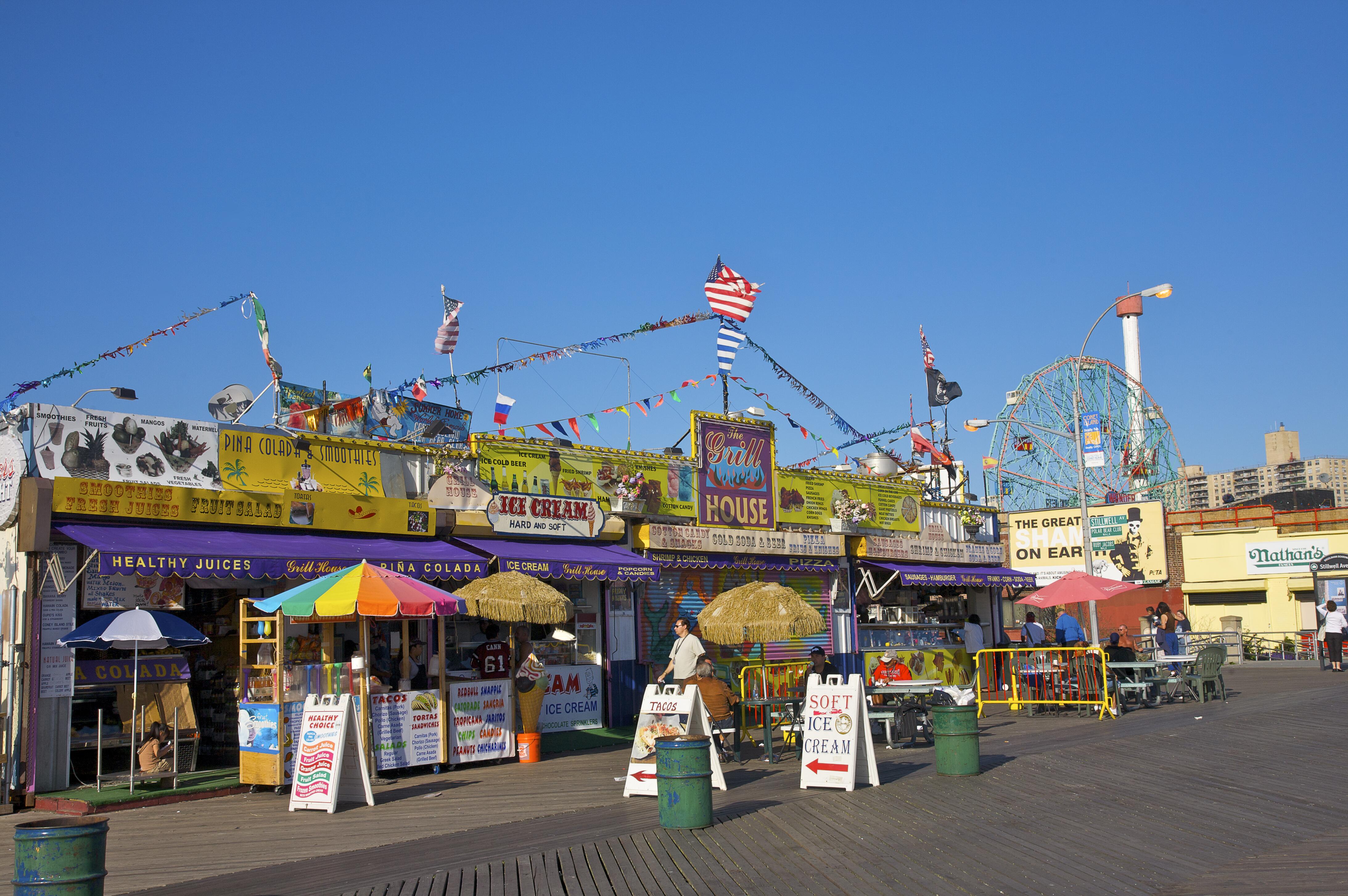 Outdoor shot of shops/restaurants at Coney Island