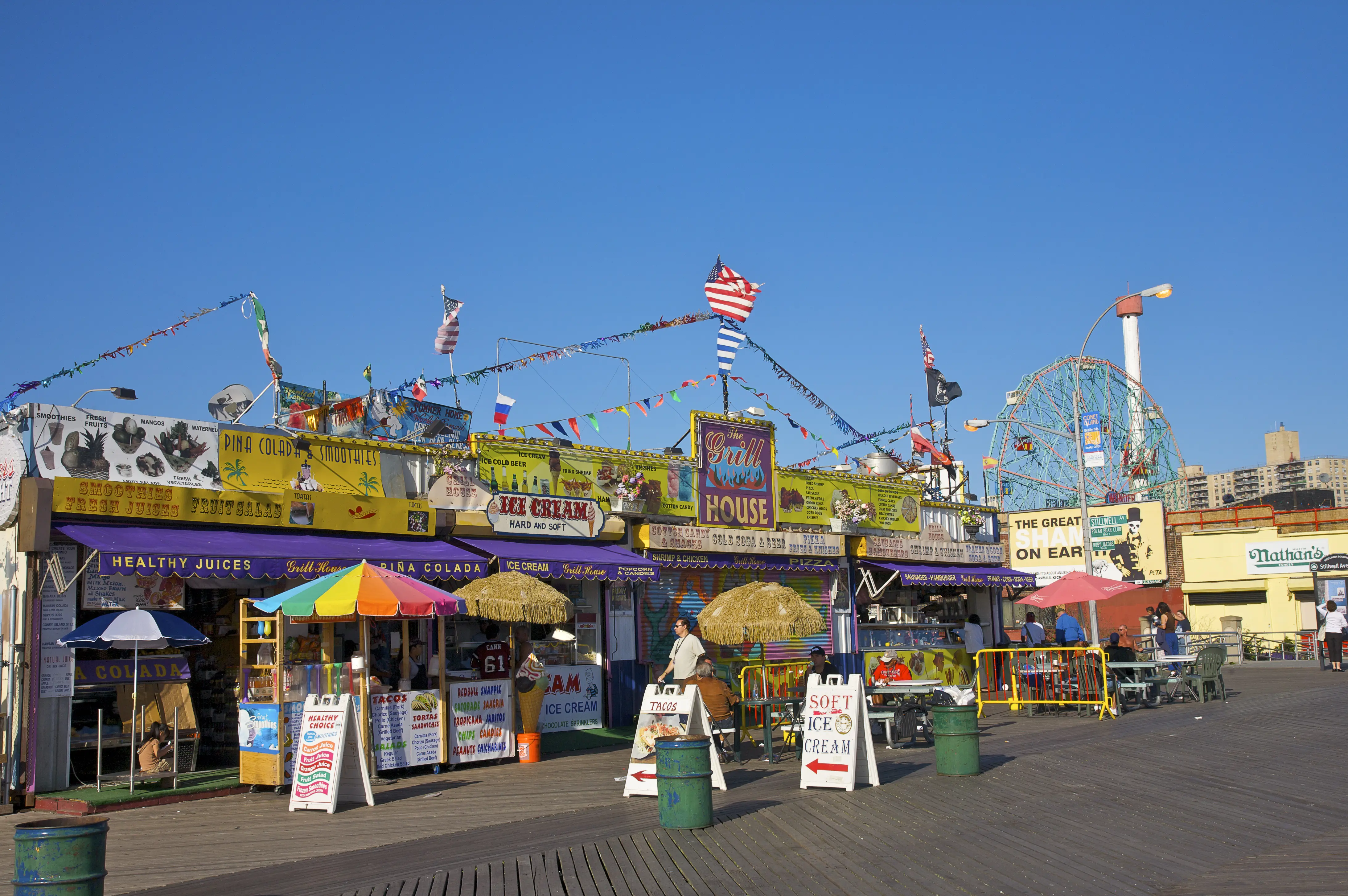 Outdoor shot of shops/restaurants at Coney Island