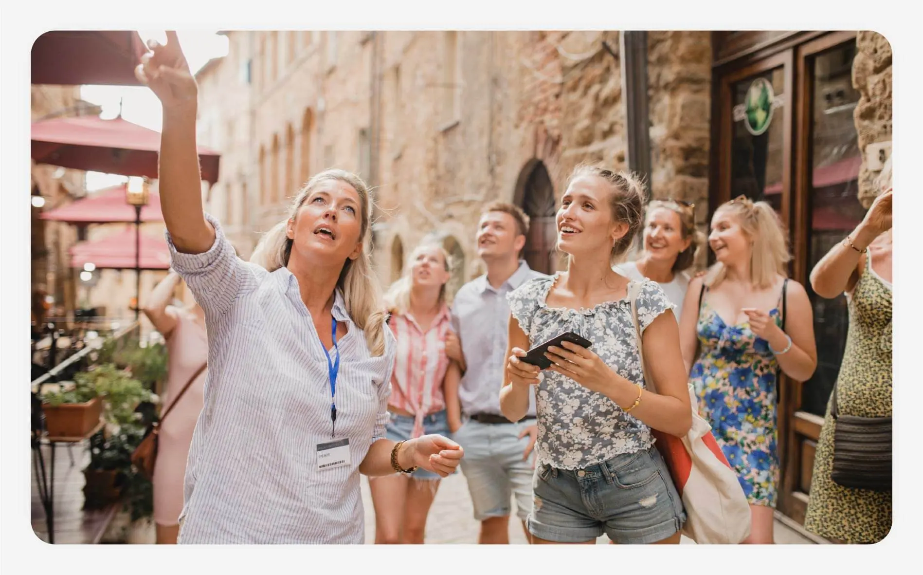 Solo female traveler on a walking tour of a city