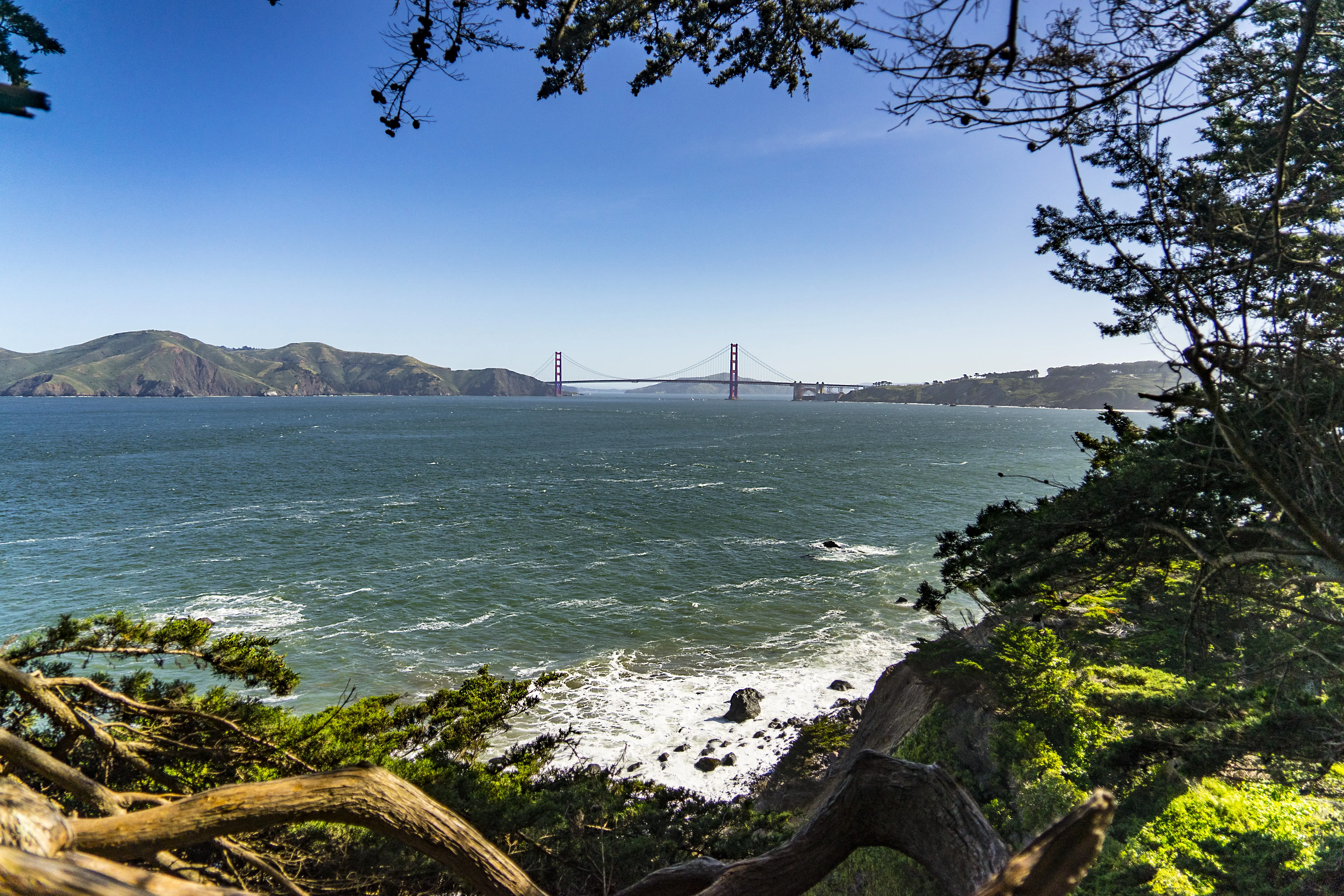 The landscape view from Lands End Park of the Golden Gate Bridge