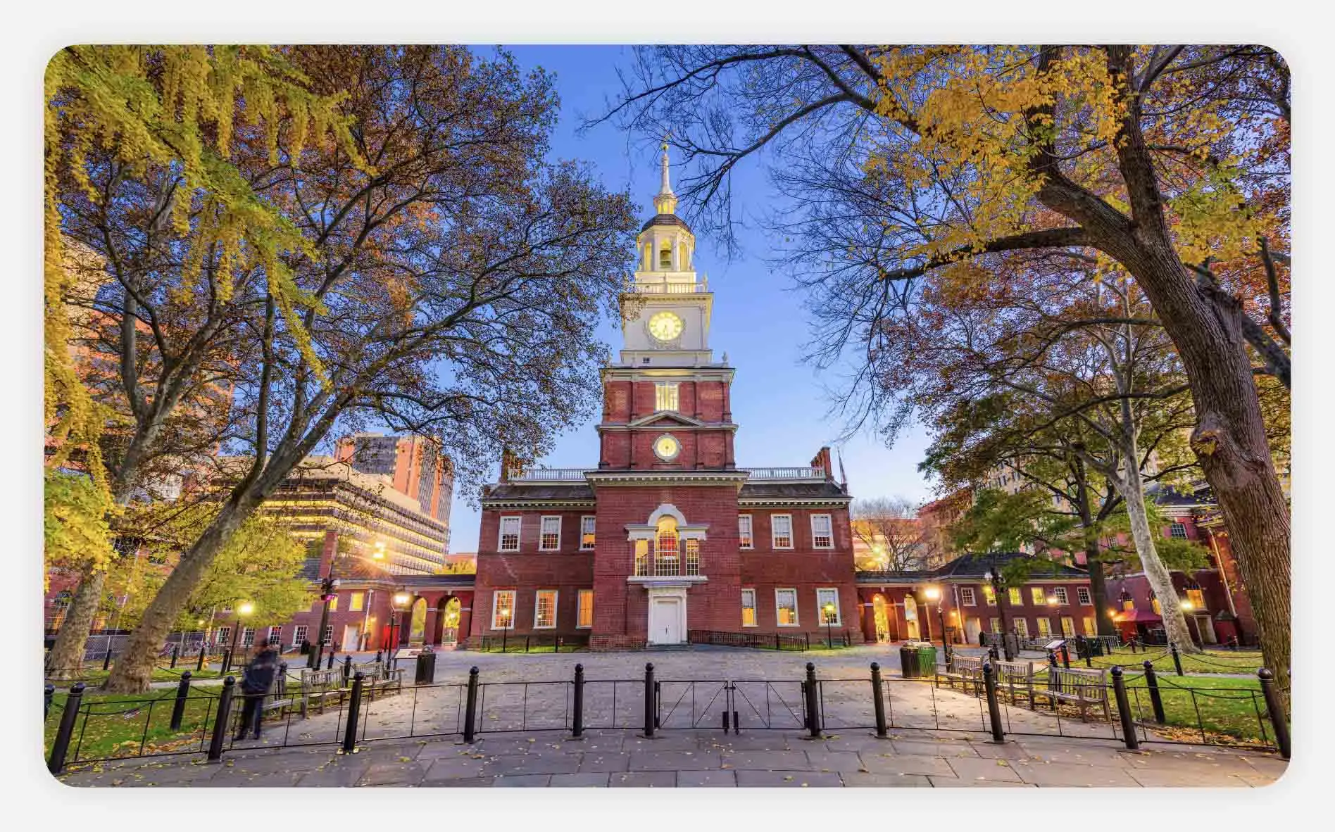 A photo of Independence Hall in Pennsylvania.