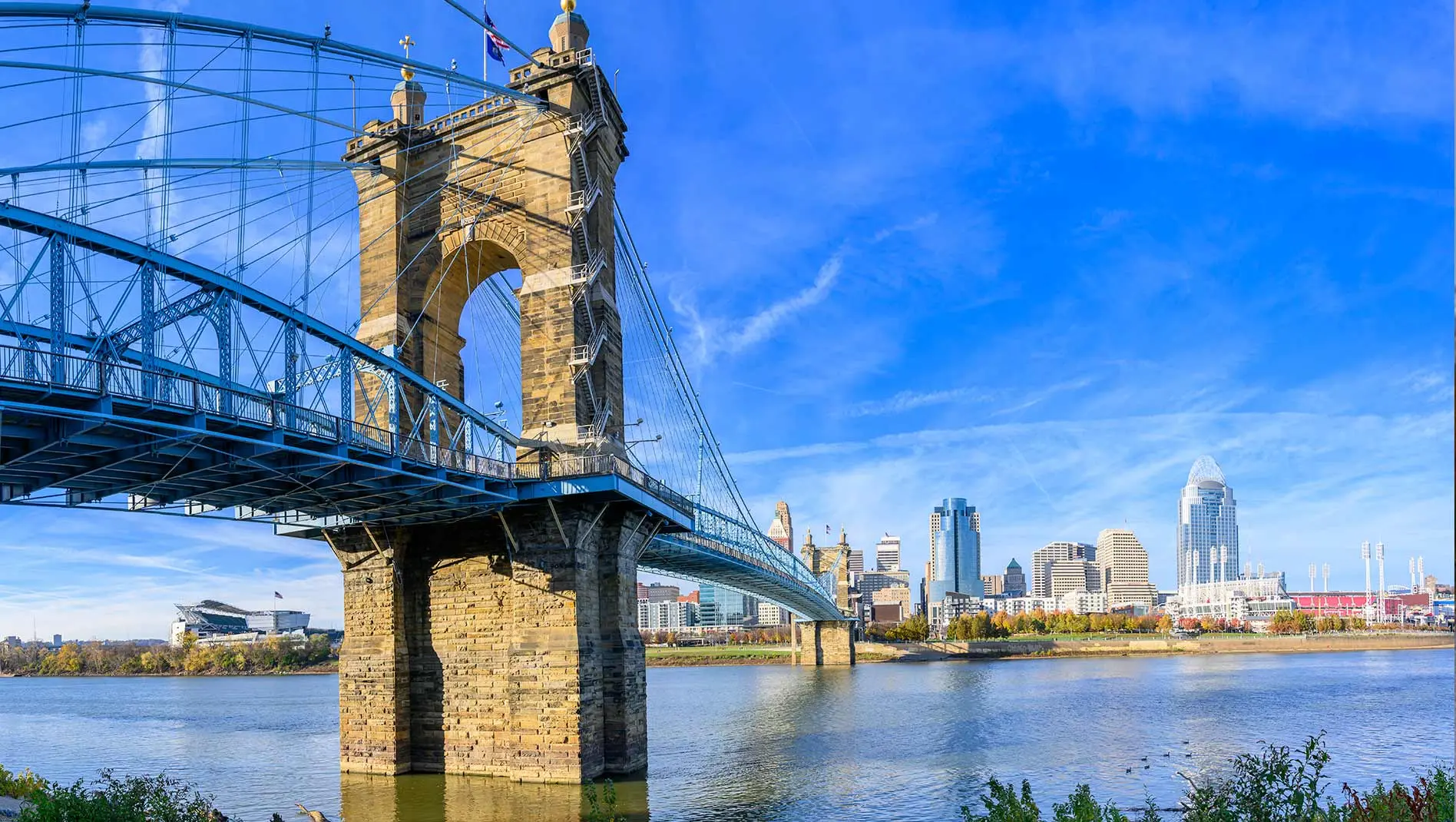 View of Cincinatti bridges over the river