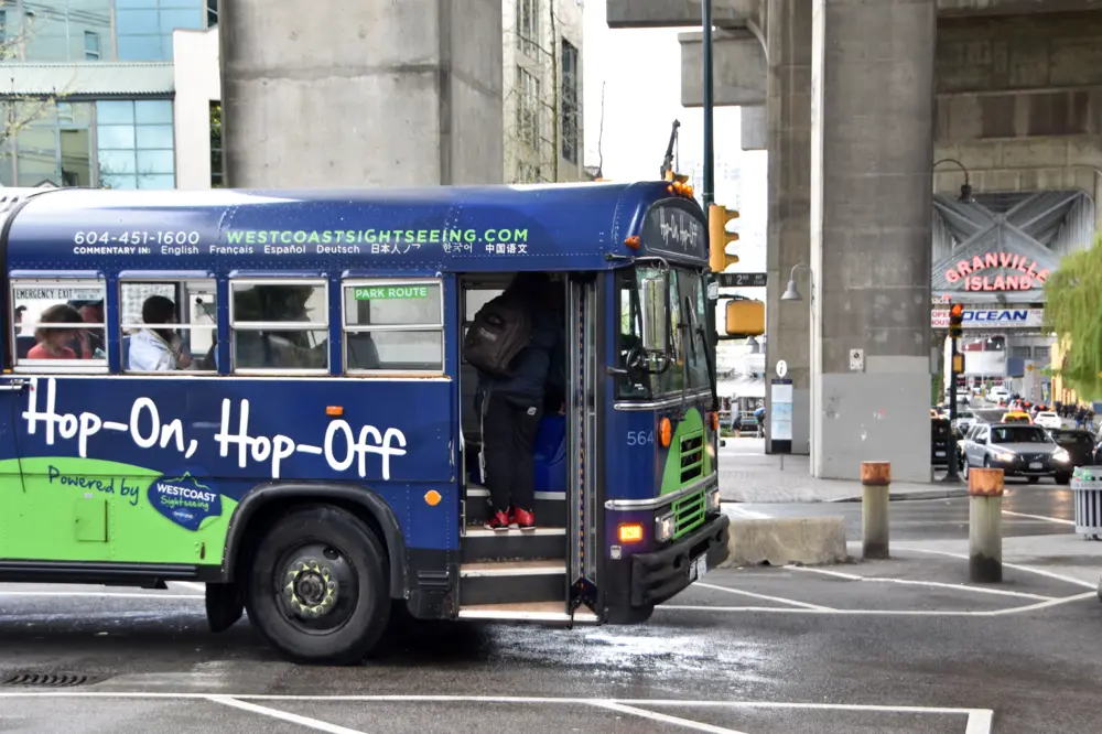WESTCOAST Sightseeing's Hop-on Hop-off Tour bus in Vancouver British Columbia.