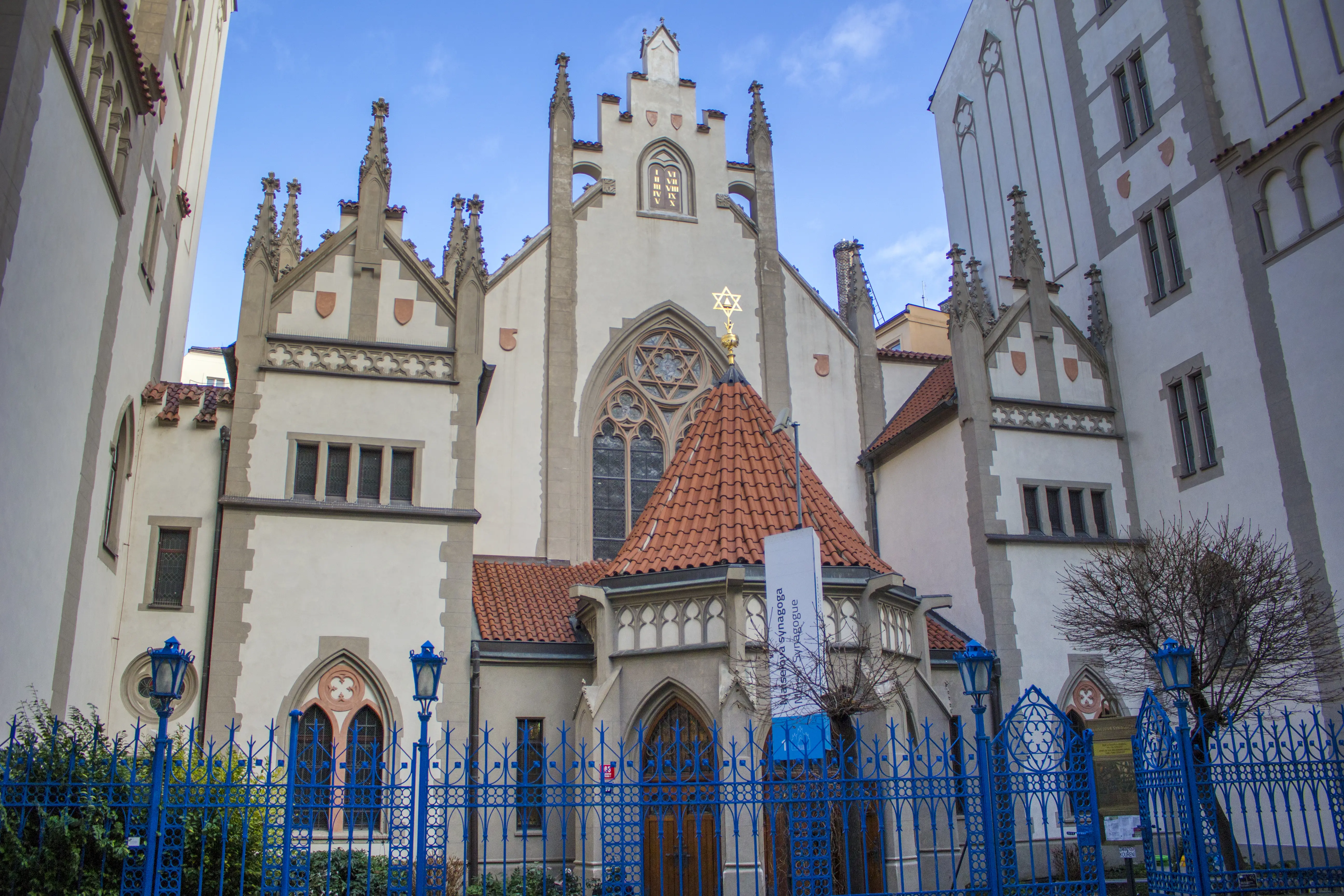 Exterior image of the Maisel Synagogue in the Jewish Quarter of Prague, Czechia.