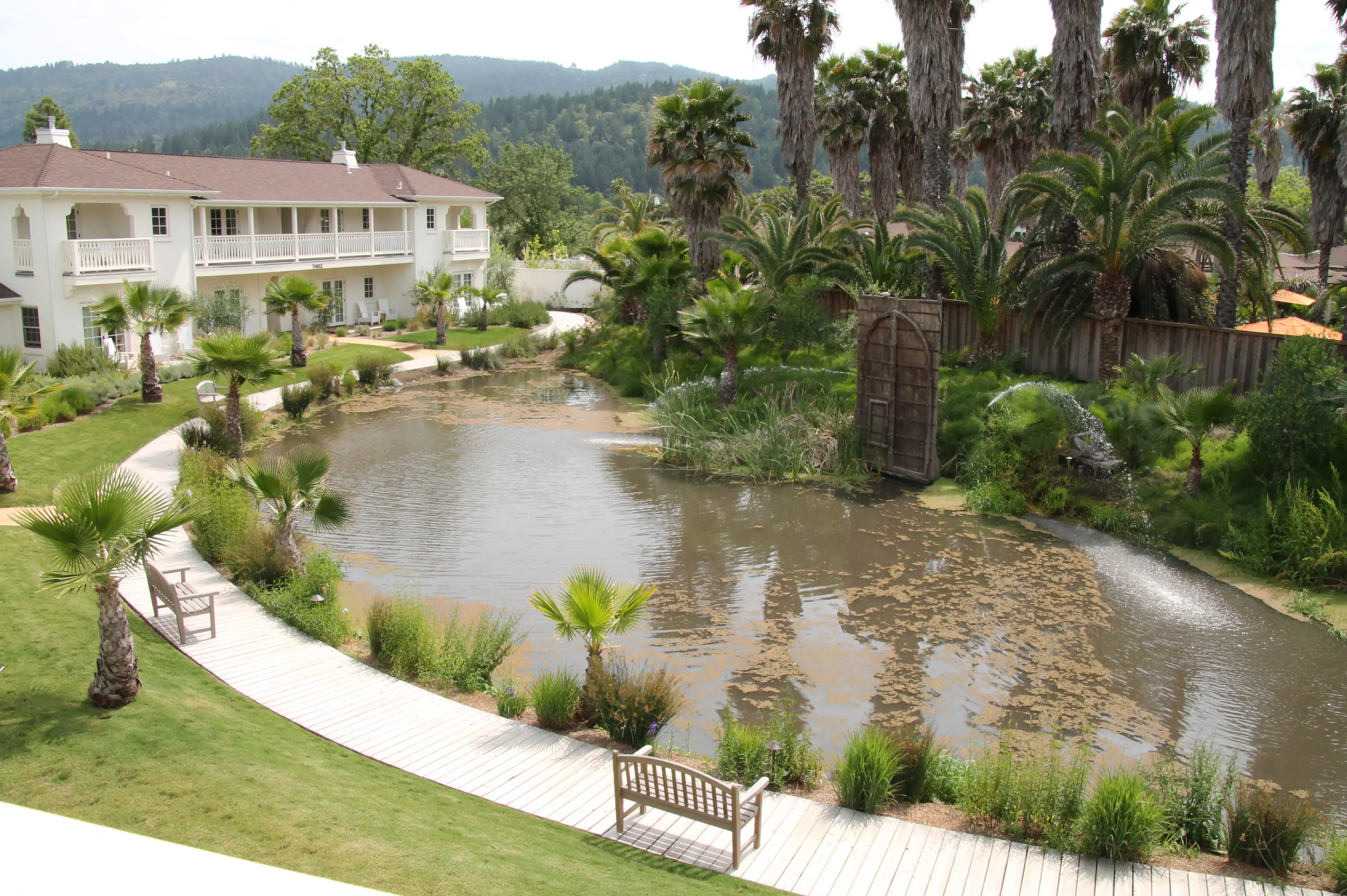 Image of the grounds and scenery of Indian Springs Resort, in Calistoga, California.