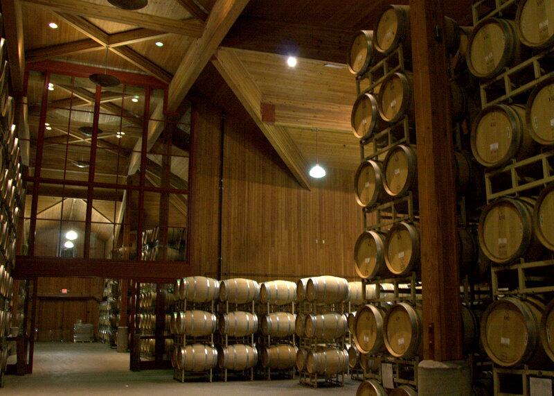 Interior image of the warehouse of Cakebread Cellars winery in Rutherford, California.