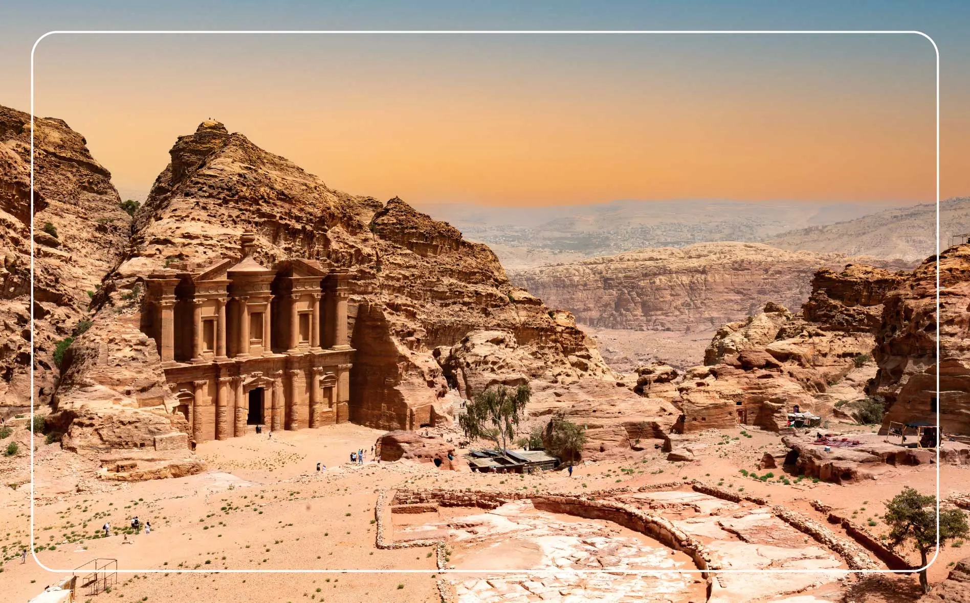 The Ad Deir at a beautiful sunset in Petra, Jordan.