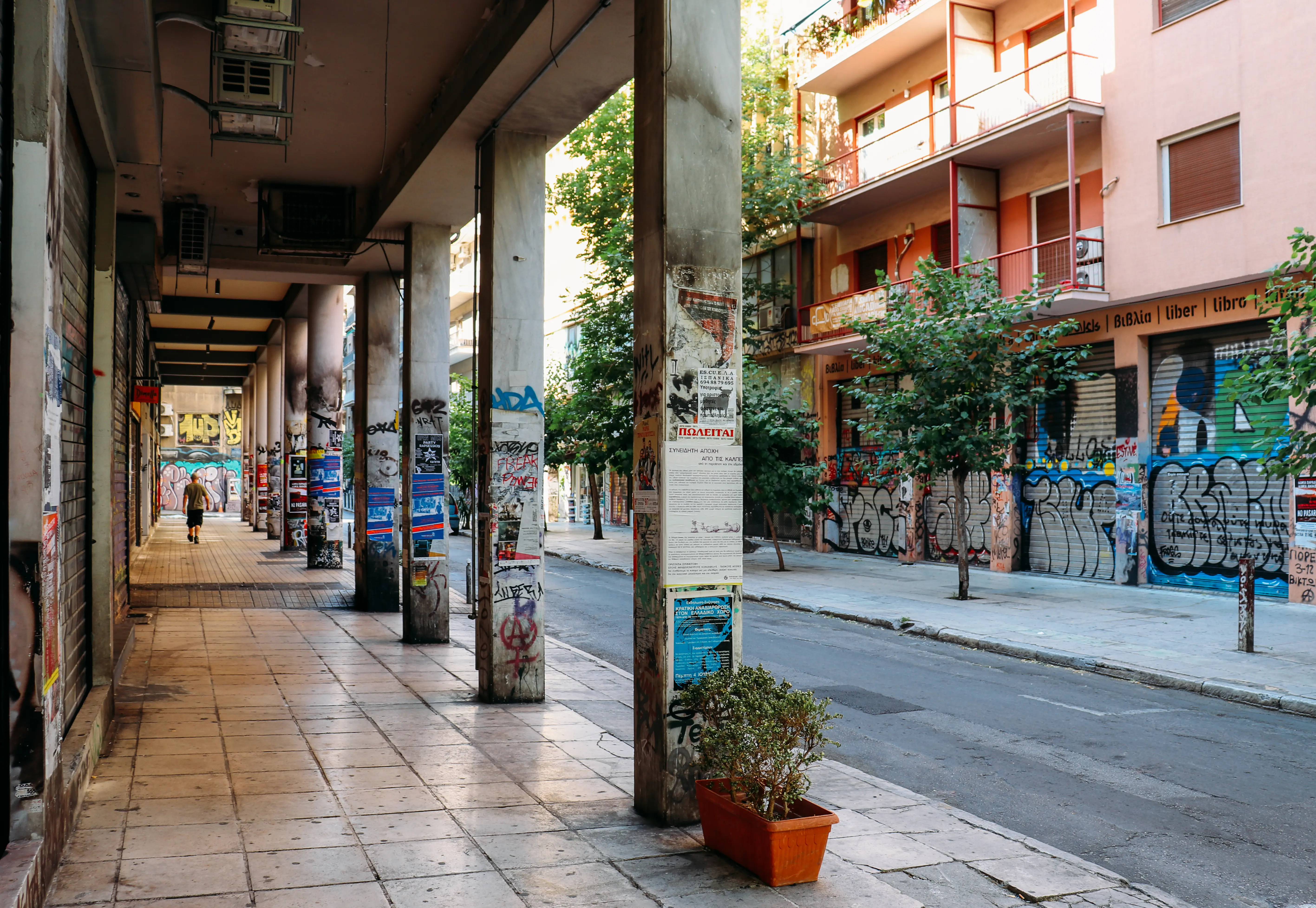 Image of the decorated streets and shops in Exarcheia.