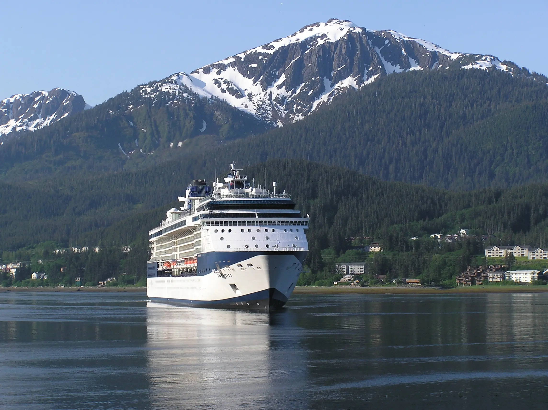 Image of Celebrity's Infinity cruise ship in the Port of Juneau, Alaska.