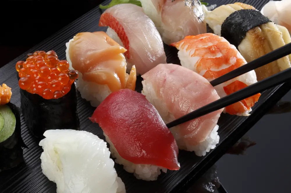 Sushi plate with chopsticks