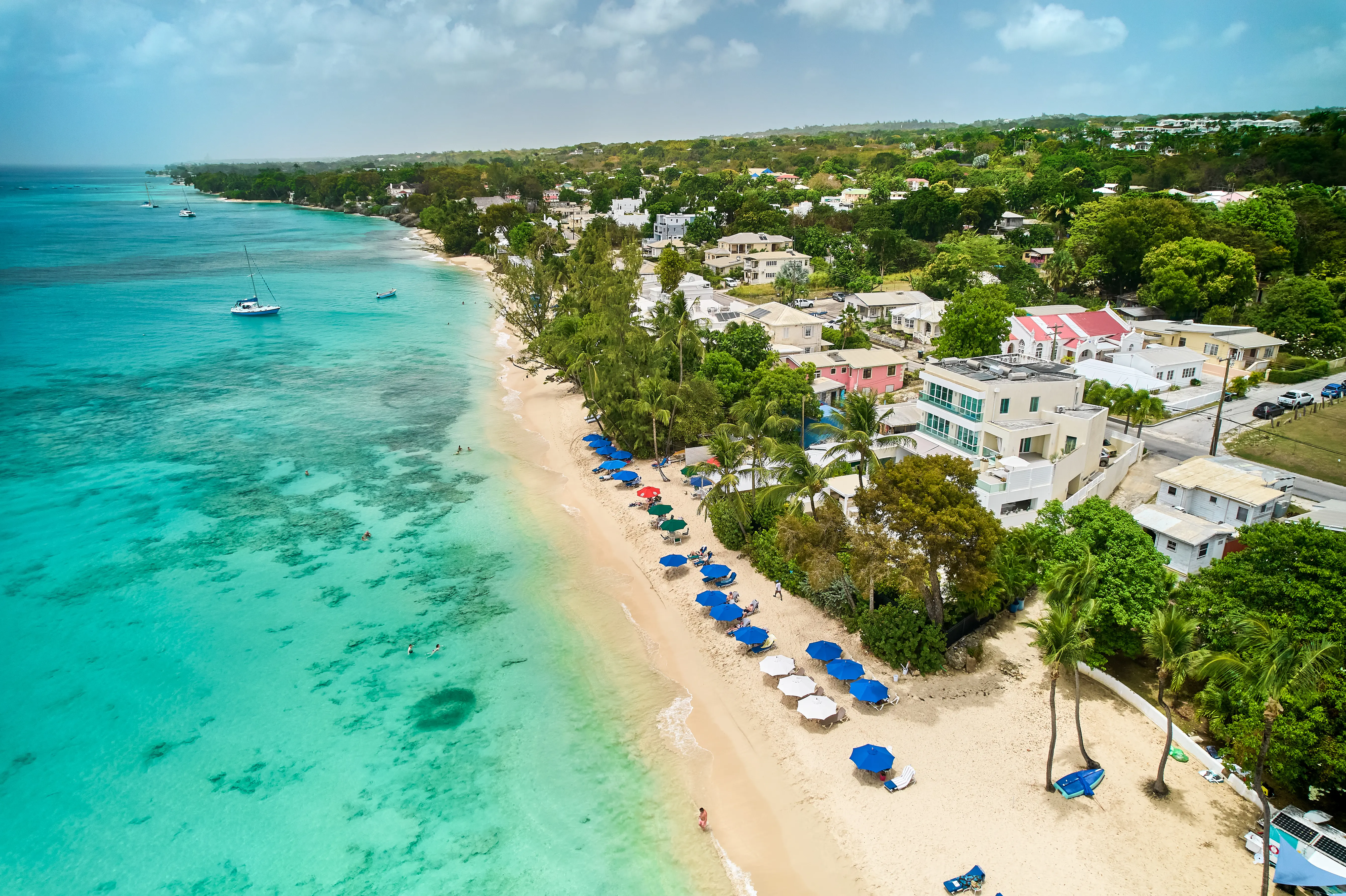 Aerial view above Alleynes Bay, Barbados.