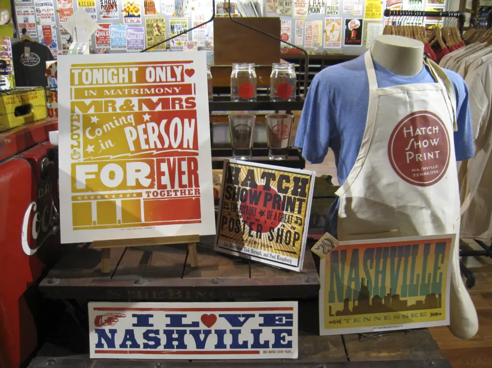 Posters and stickers at Hatch Show Print store in Nashville, Tennessee