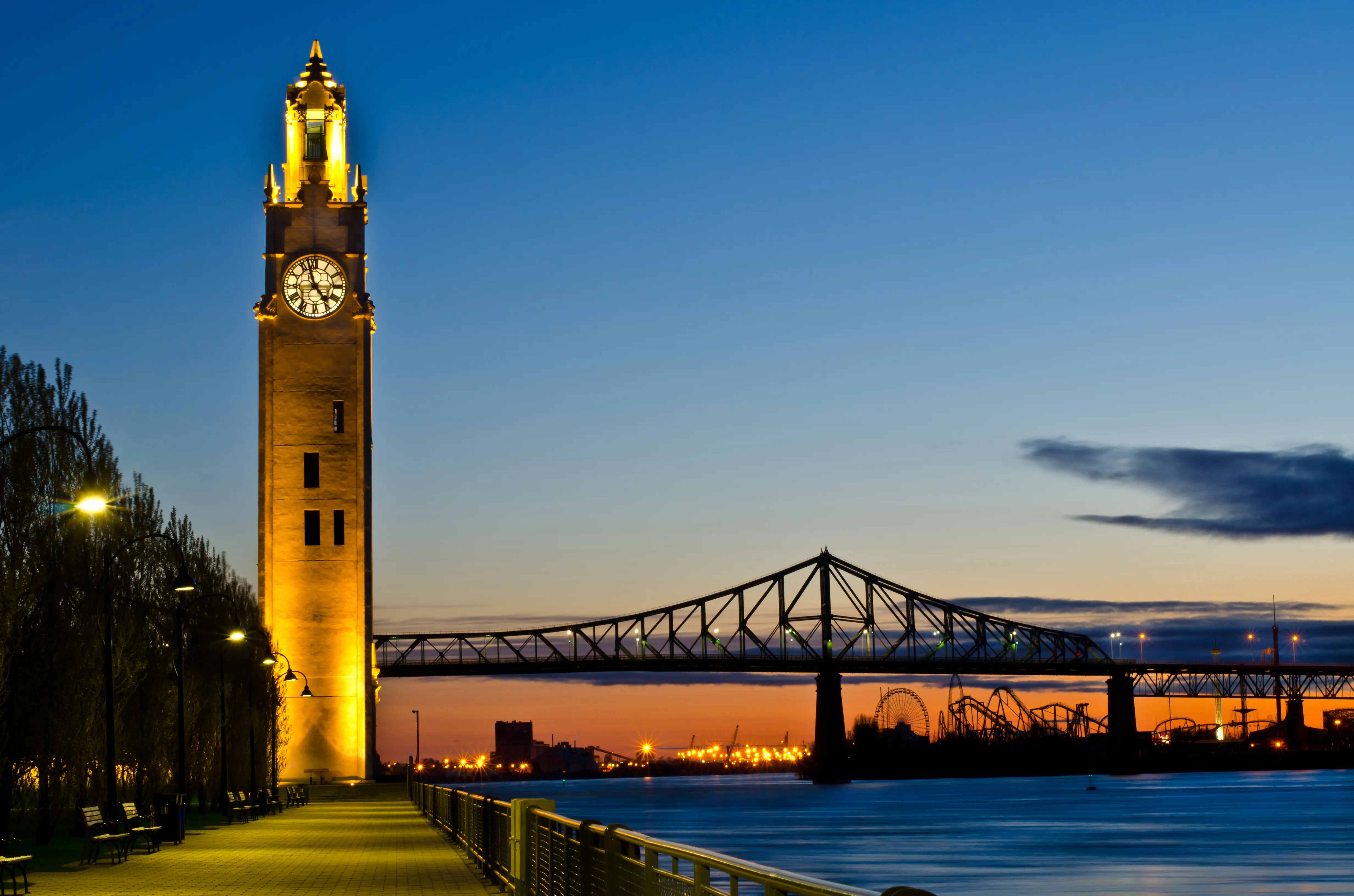 Image of the Port of Montreal and the Montreal Clock Tower at sunrise.