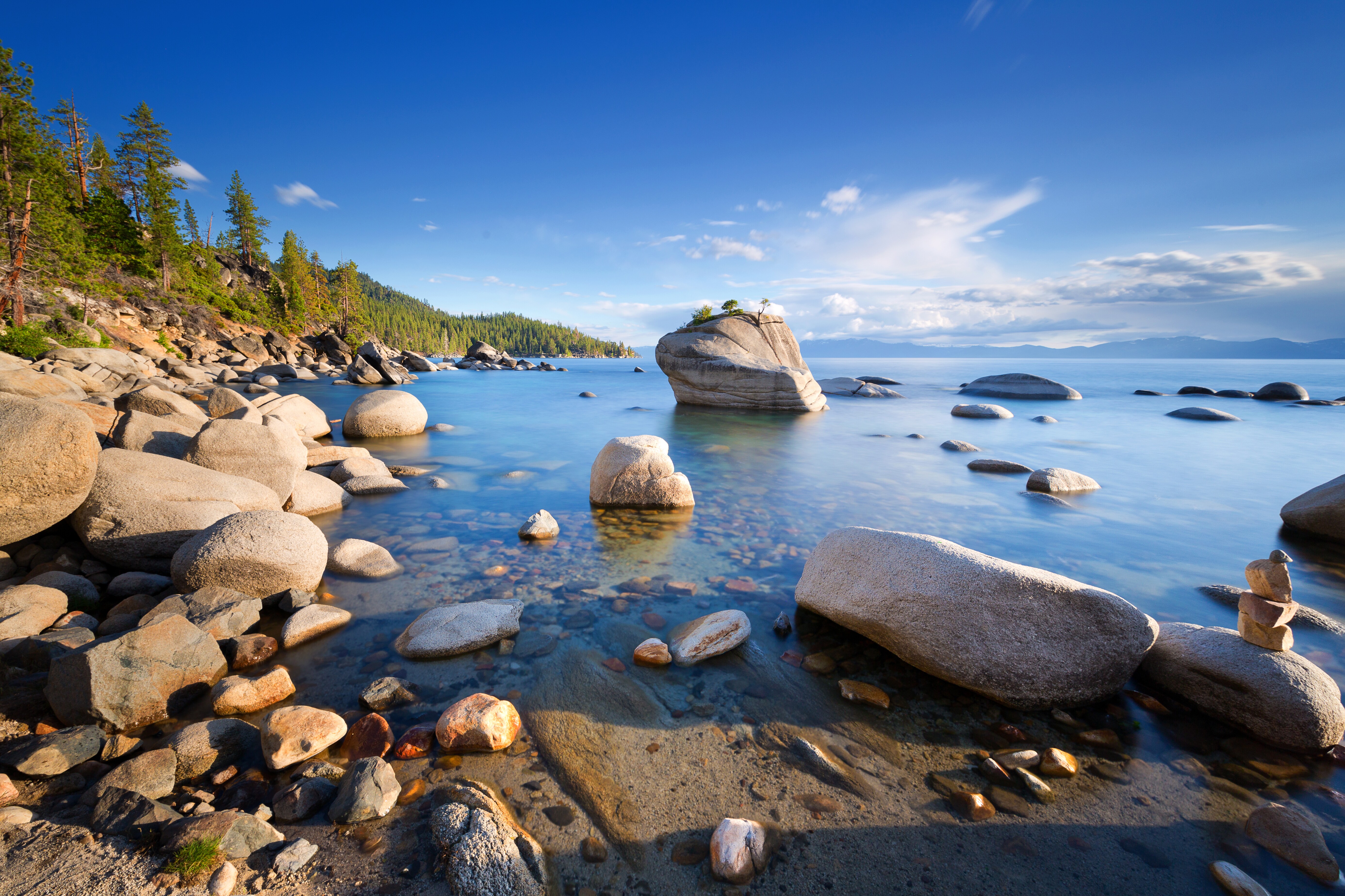 Image of the rocky shoreline of Lake Tahoe.