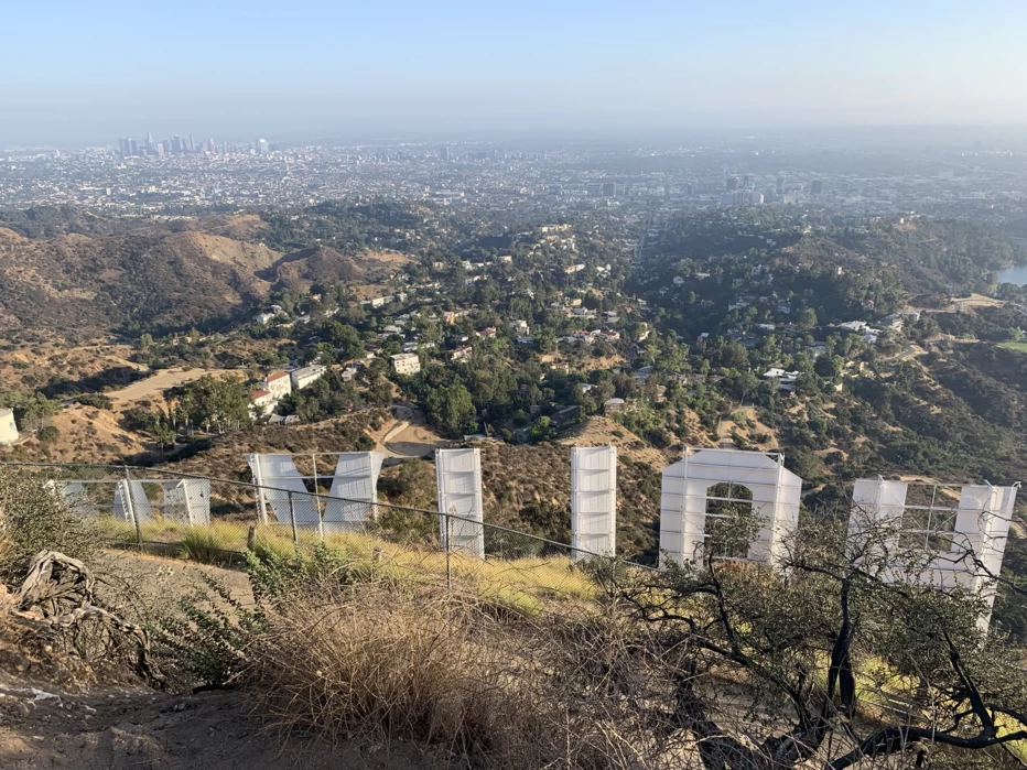 The Hollywood Sign overlooks Los Angeles from the top of Mount Lee in Griffith Park.