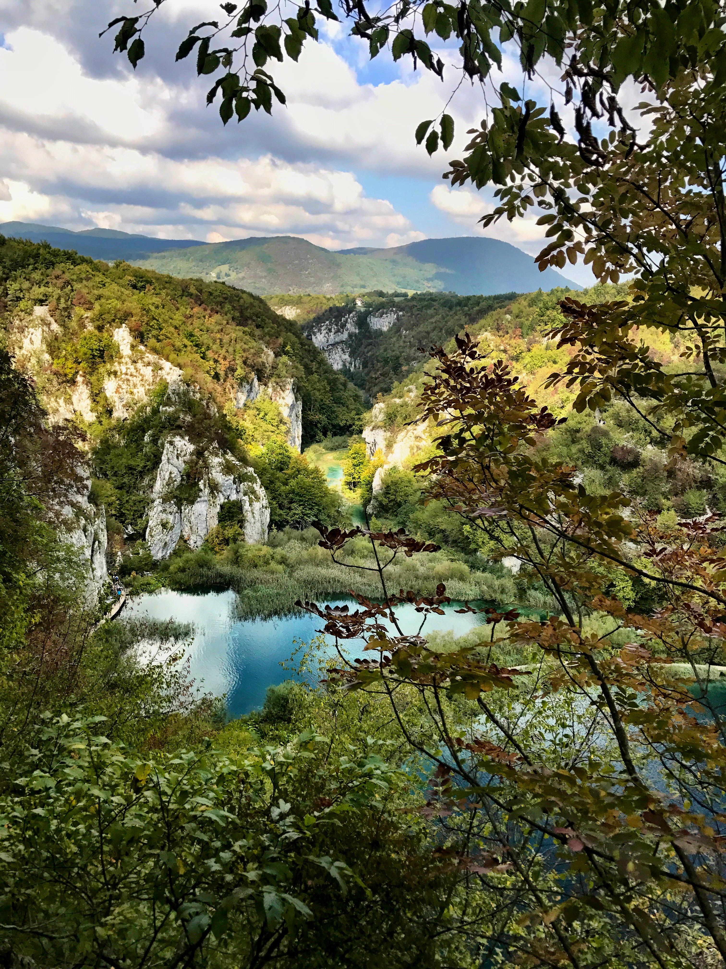 Outdoor image of the scenic landscape at Plitvice Lakes National Park in Croatia.