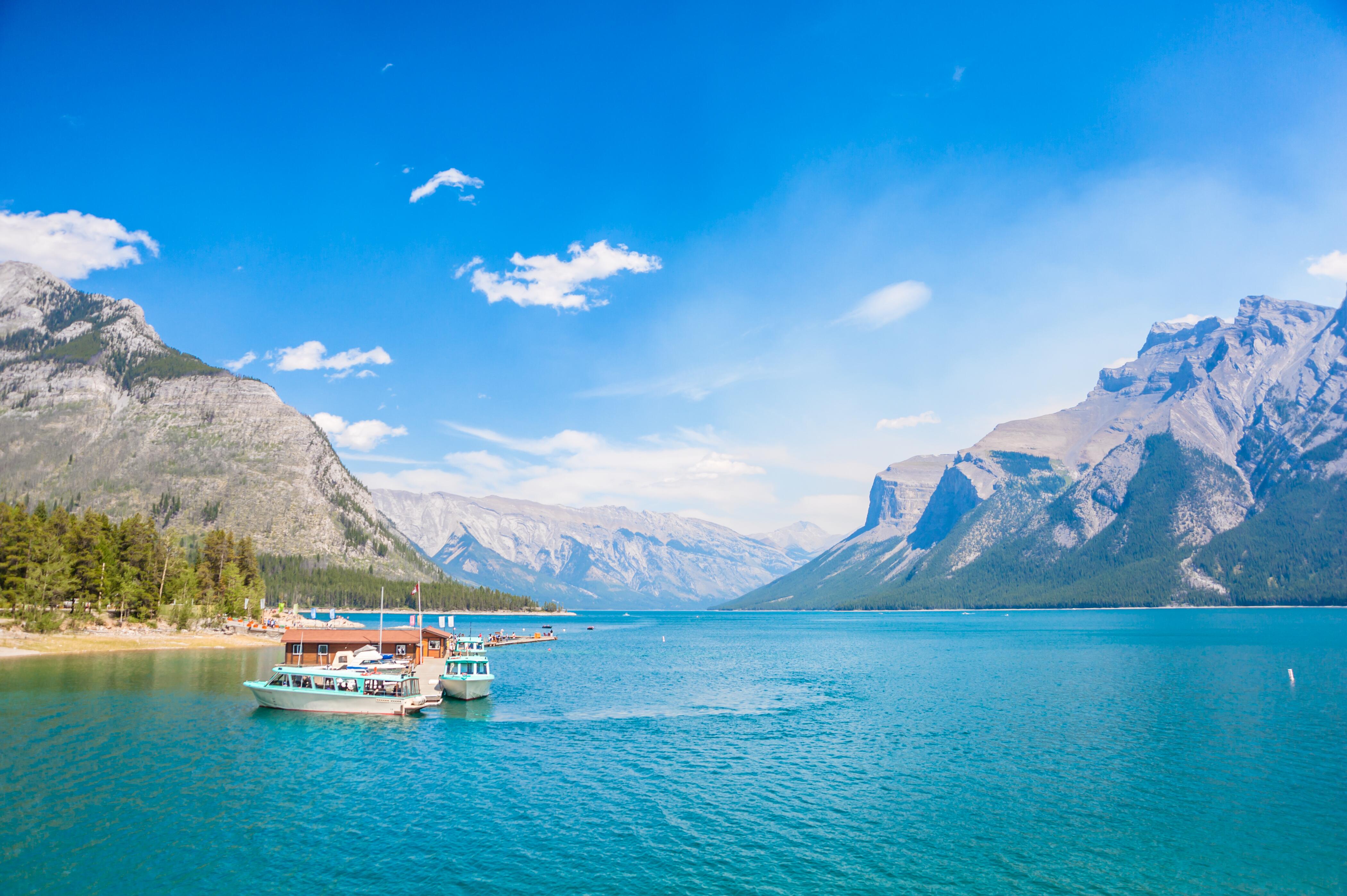 Photo of Mountains and Lake Minnewanka at Banff National Park, Canada