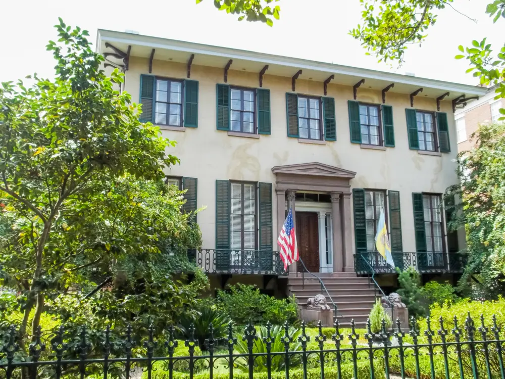 Exterior view of the Andrew Low House in Savannah Georgia