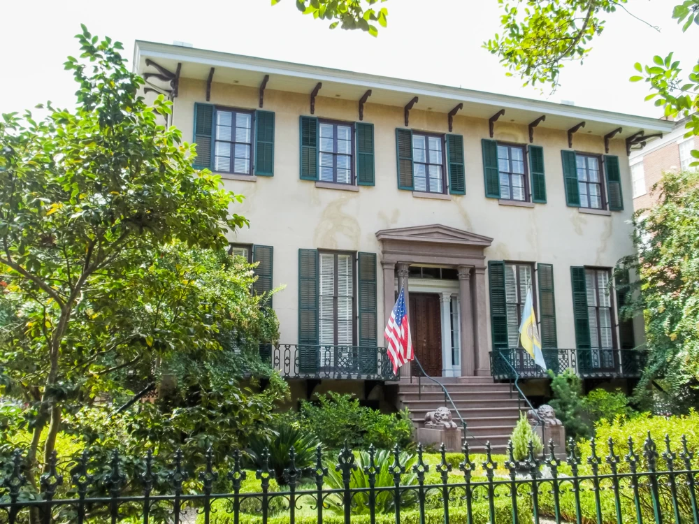 Exterior view of the Andrew Low House in Savannah Georgia