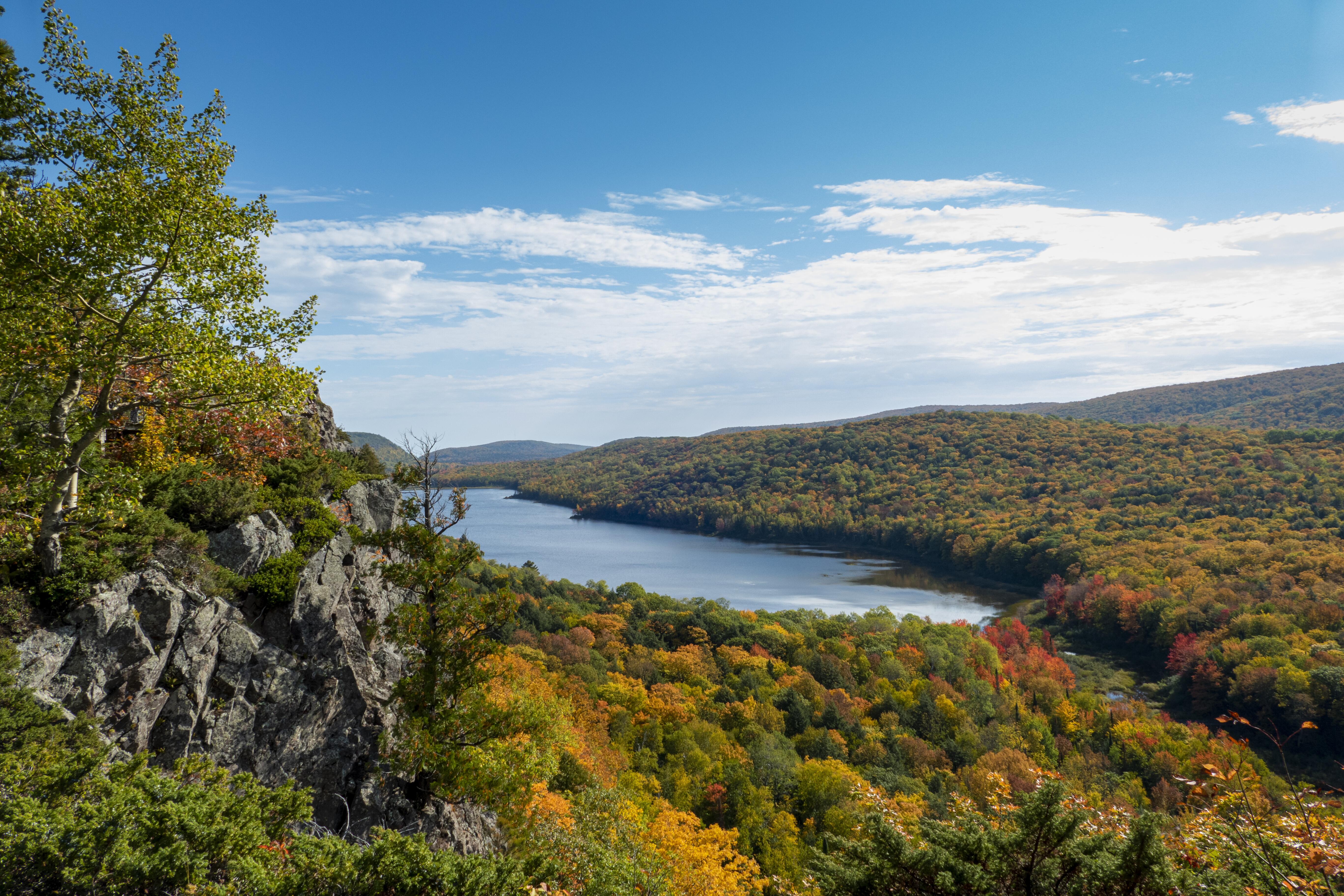 Scenic picture of a mountain lake in the fall.