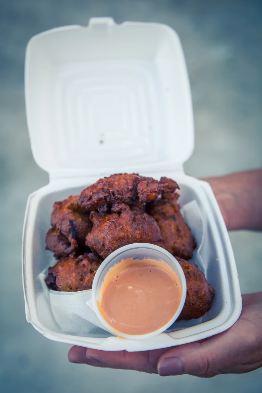 Fried conch fritters and sauce